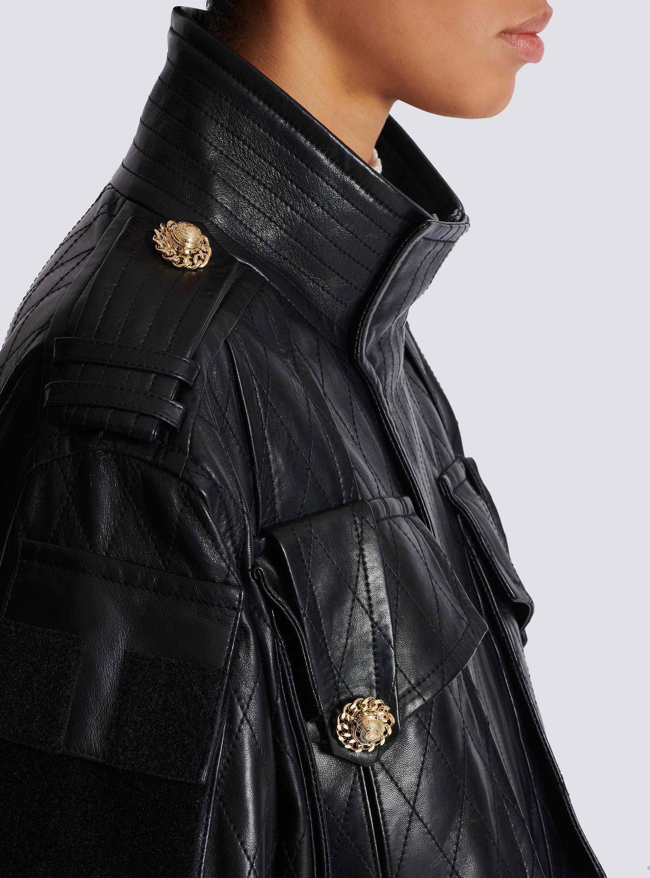 Lambskin leather parka with topstitched Diamond pattern