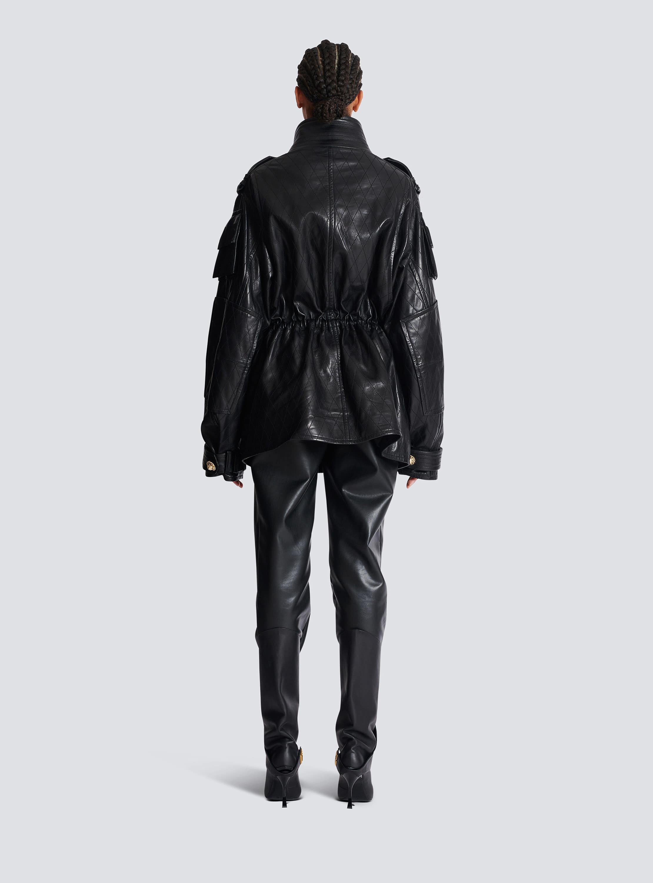 Lambskin leather parka with topstitched Diamond pattern