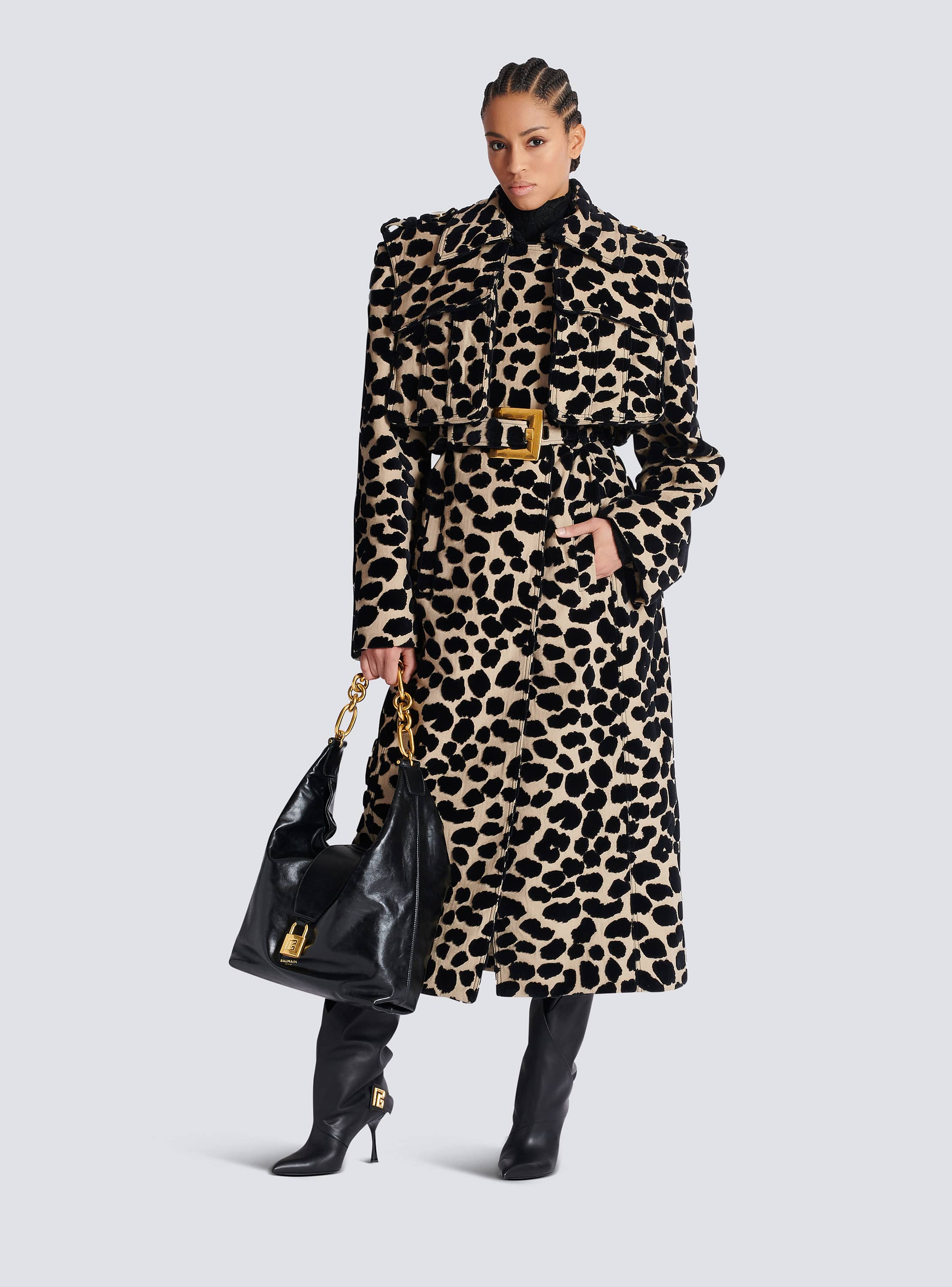 Leopard print jacquard belted trench