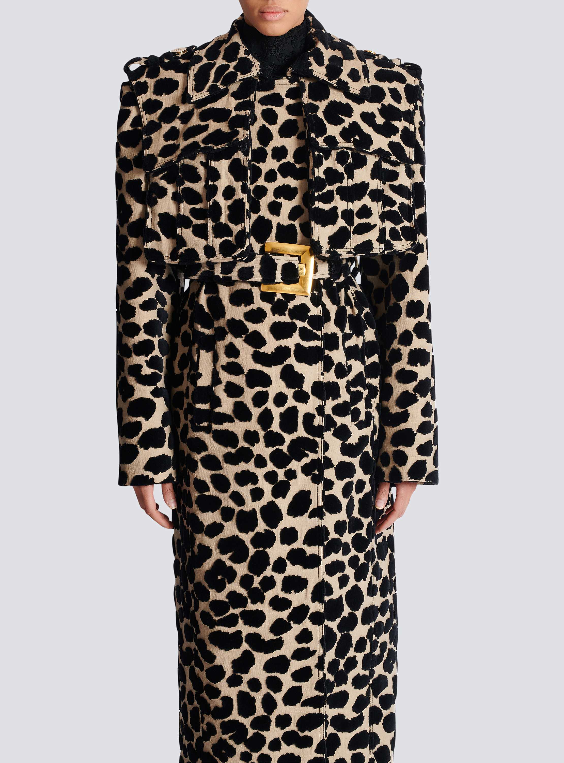Leopard print jacquard belted trench