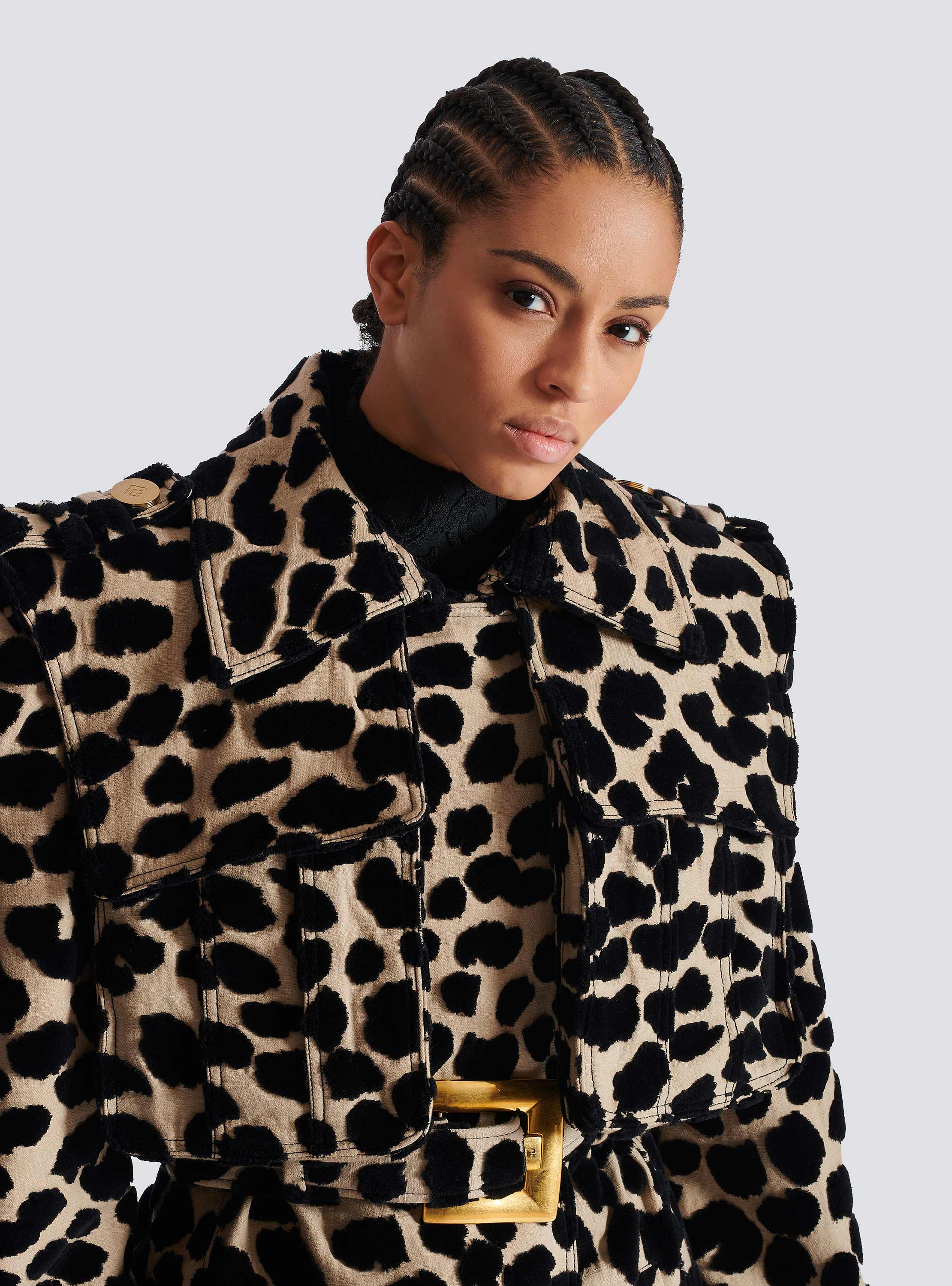 Leopard print jacquard belted trench