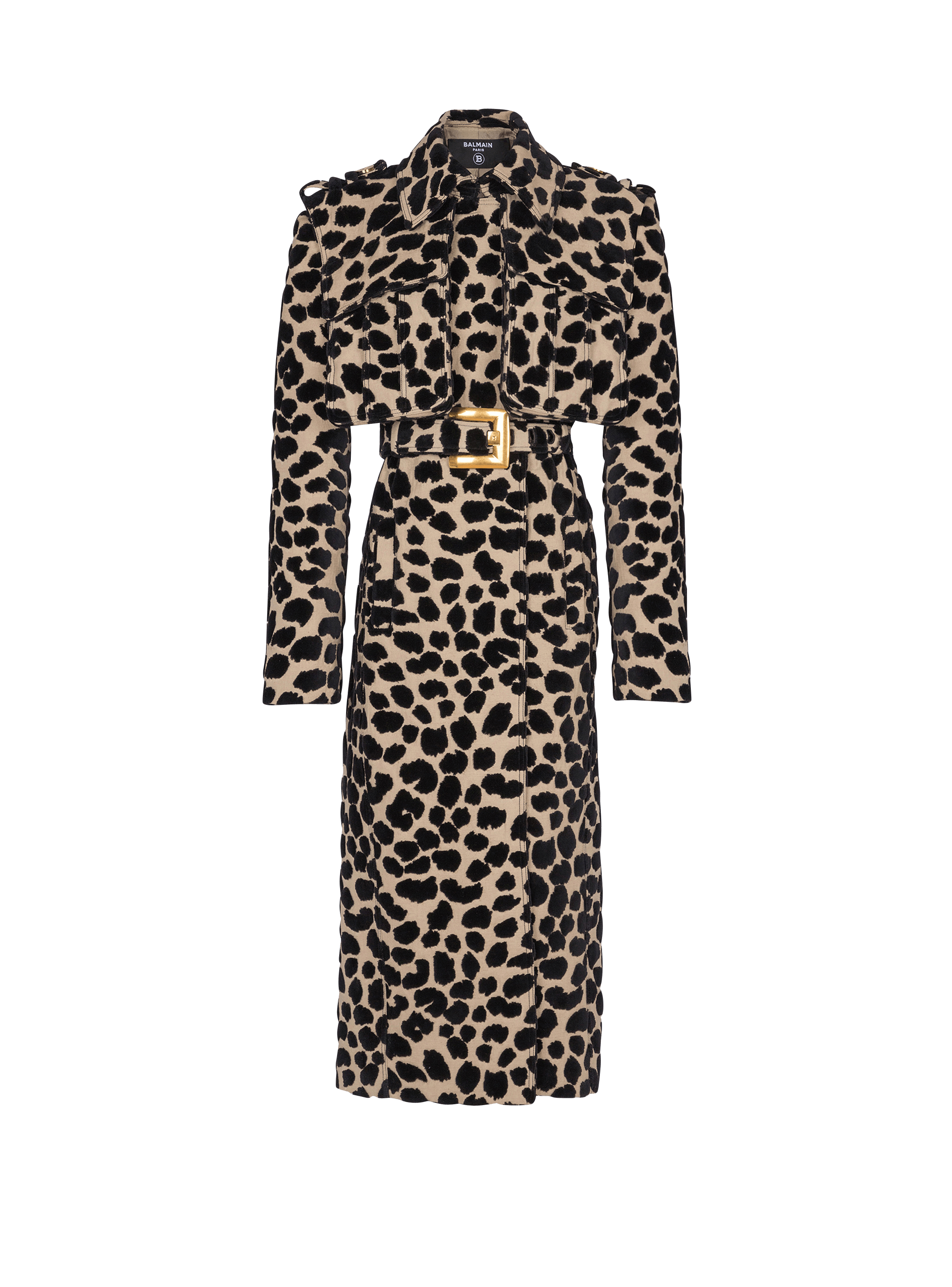 Leopard print jacquard belted trench