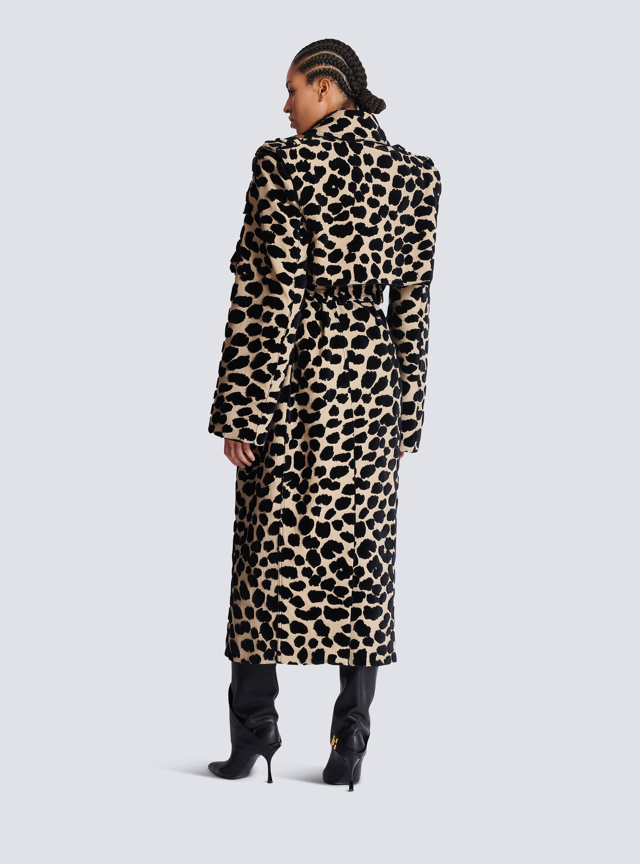 Leopard print jacquard belted trench - Women | BALMAIN