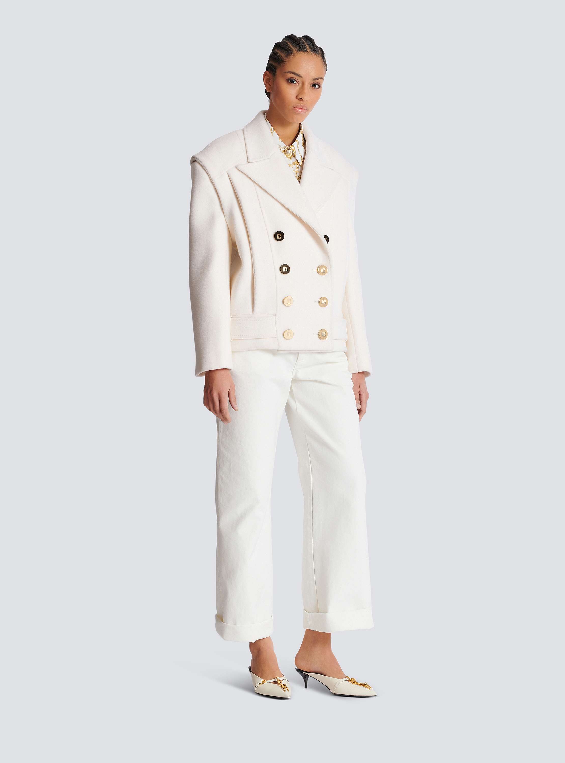 Cropped wool reefer jacket