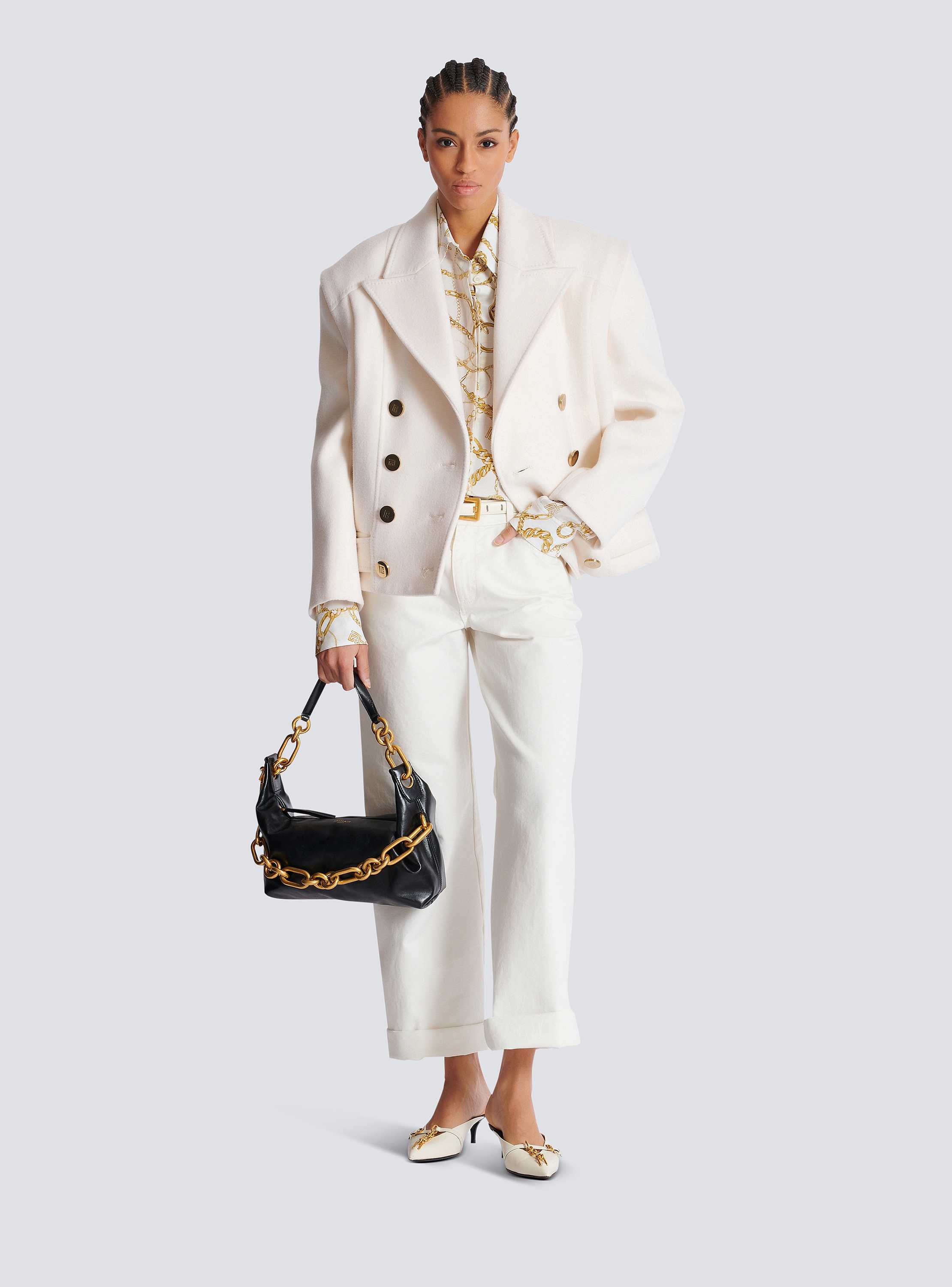 Cropped wool reefer jacket