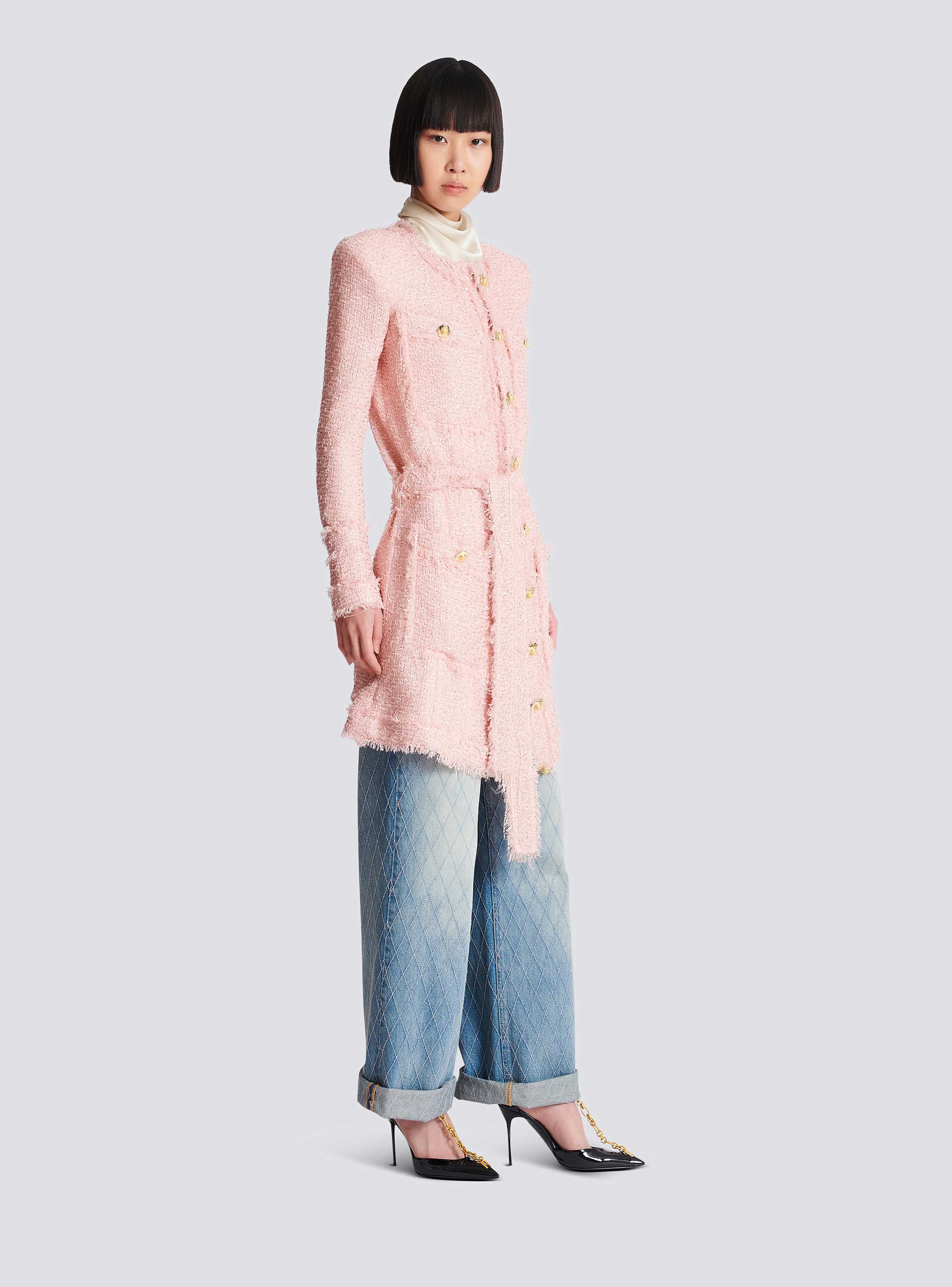 Sequinned tweed edge-to-edge jacket