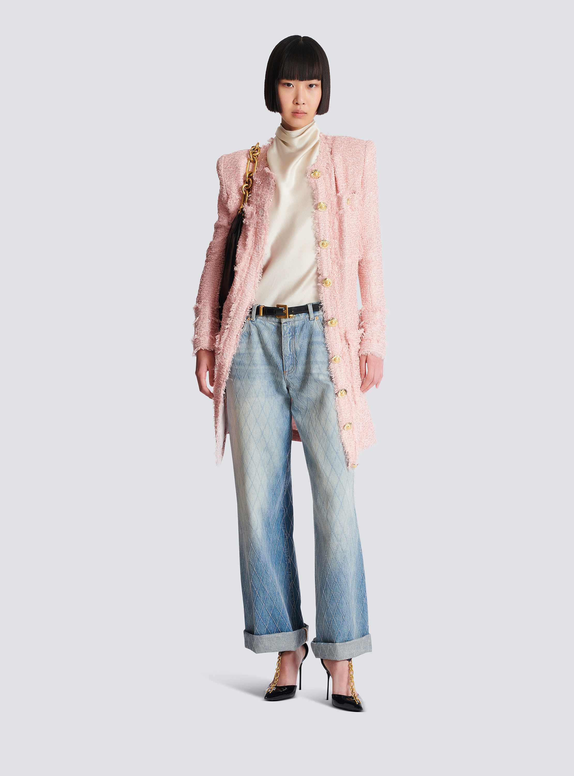 Sequinned tweed edge-to-edge jacket