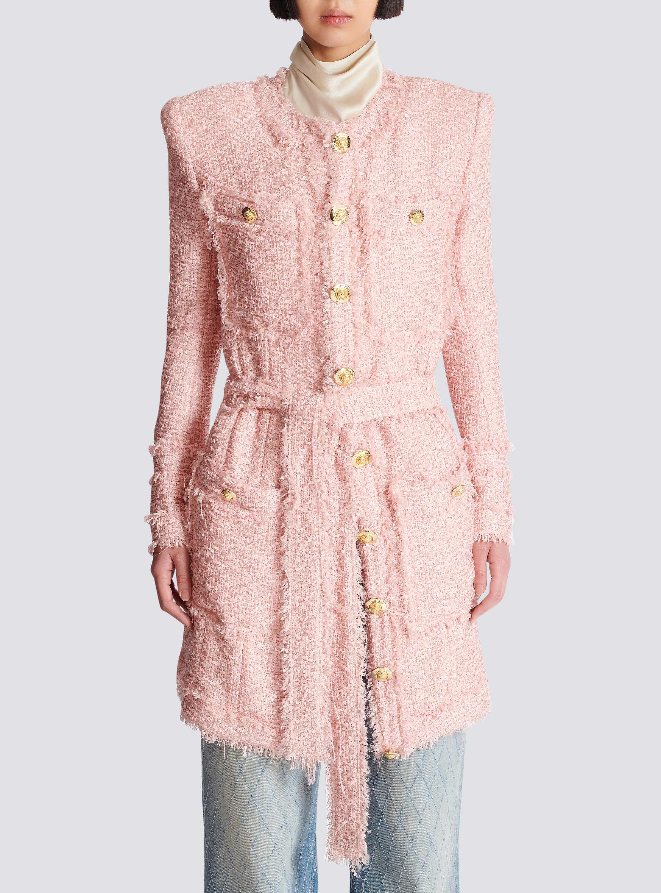 Sequinned tweed edge-to-edge jacket
