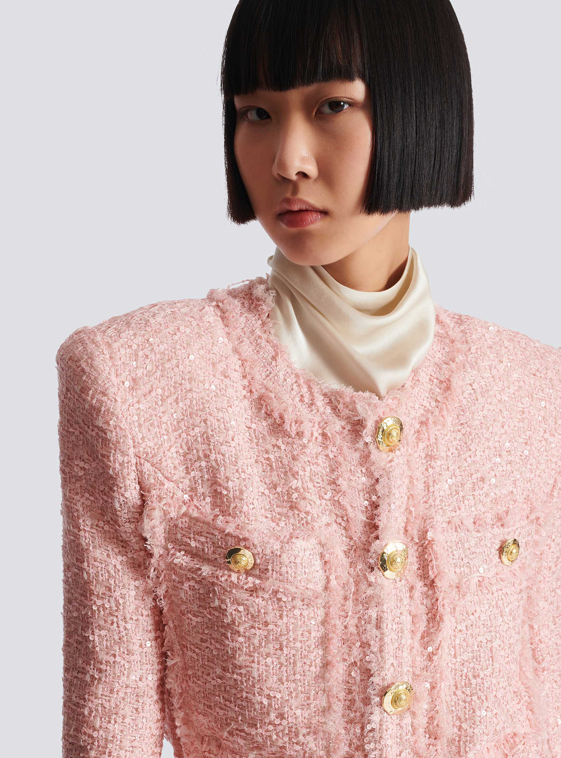 Sequinned tweed edge-to-edge jacket