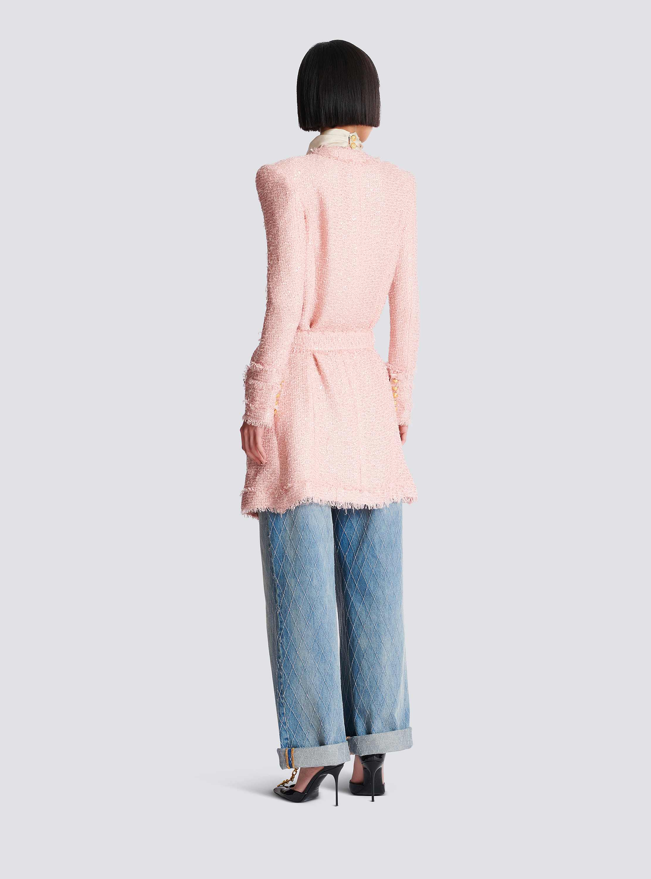 Sequinned tweed edge-to-edge jacket