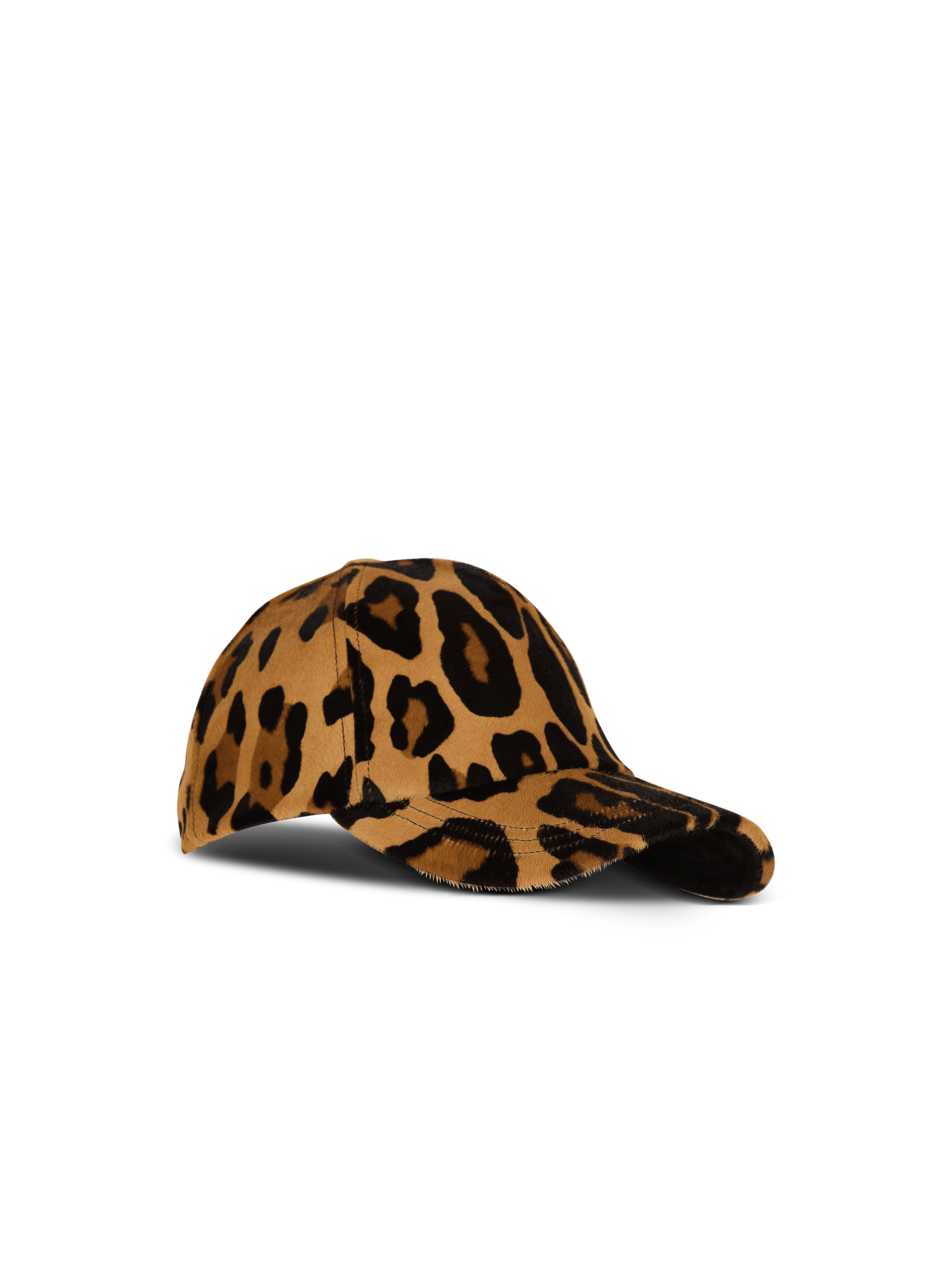 Ponyskin-style leather cap with leopard pattern