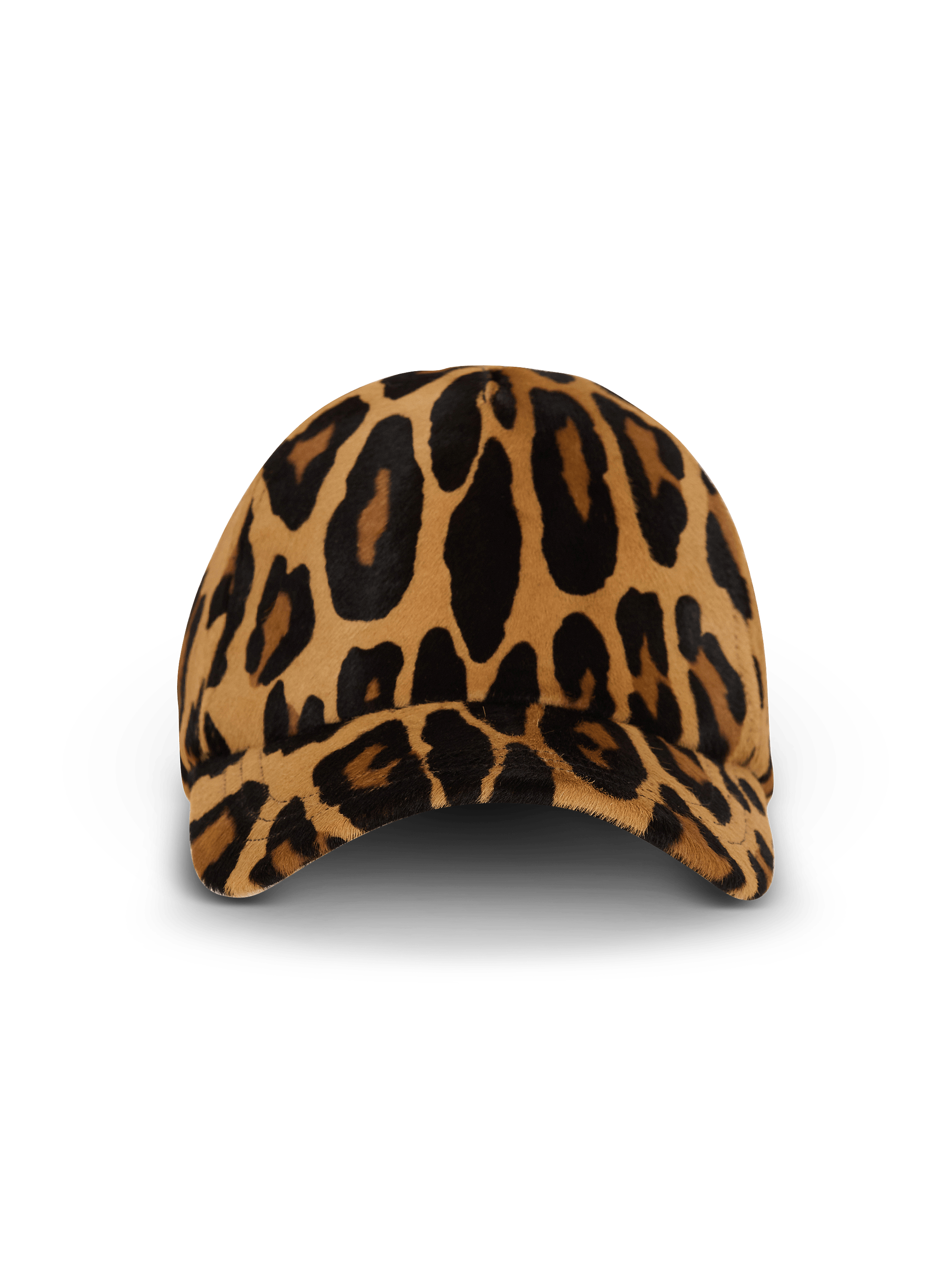 Ponyskin-style leather cap with leopard pattern