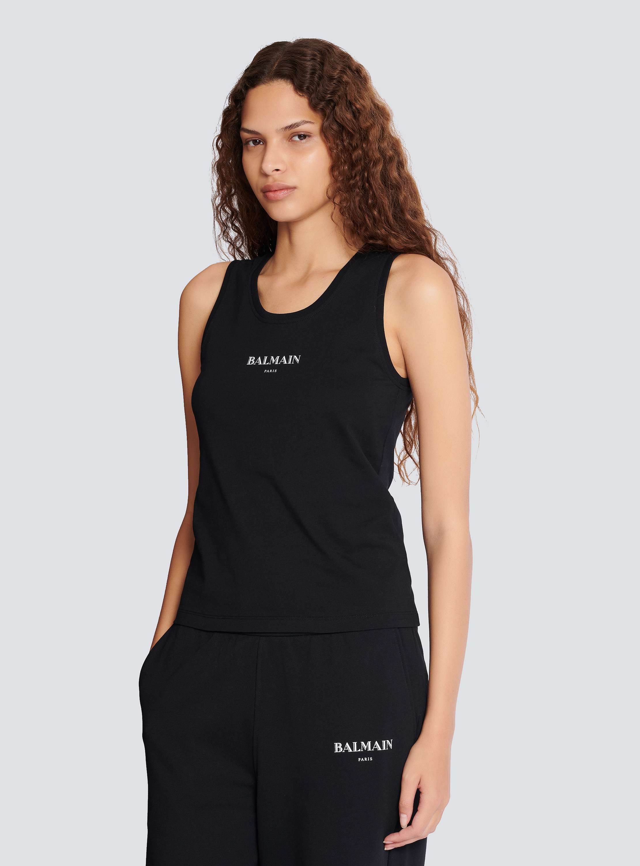 新品タグ付★BALMAIN★転写プリントタンクトップ ブルー系 サイズ36 Balmainプリント タンクトップ - Women | BALMAIN
