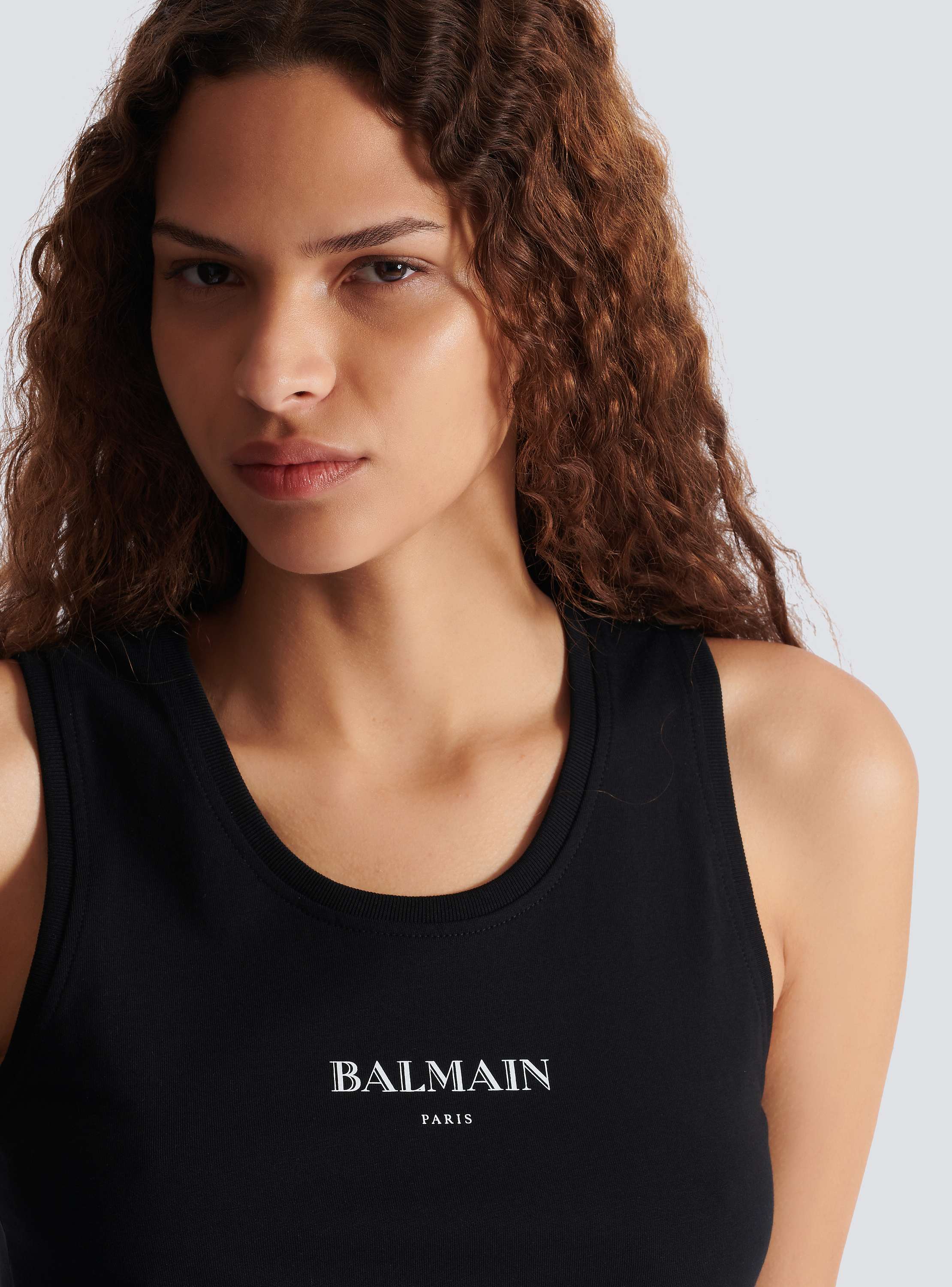 新品タグ付★BALMAIN★転写プリントタンクトップ ブルー系 サイズ36 Balmainプリント タンクトップ - Women | BALMAIN