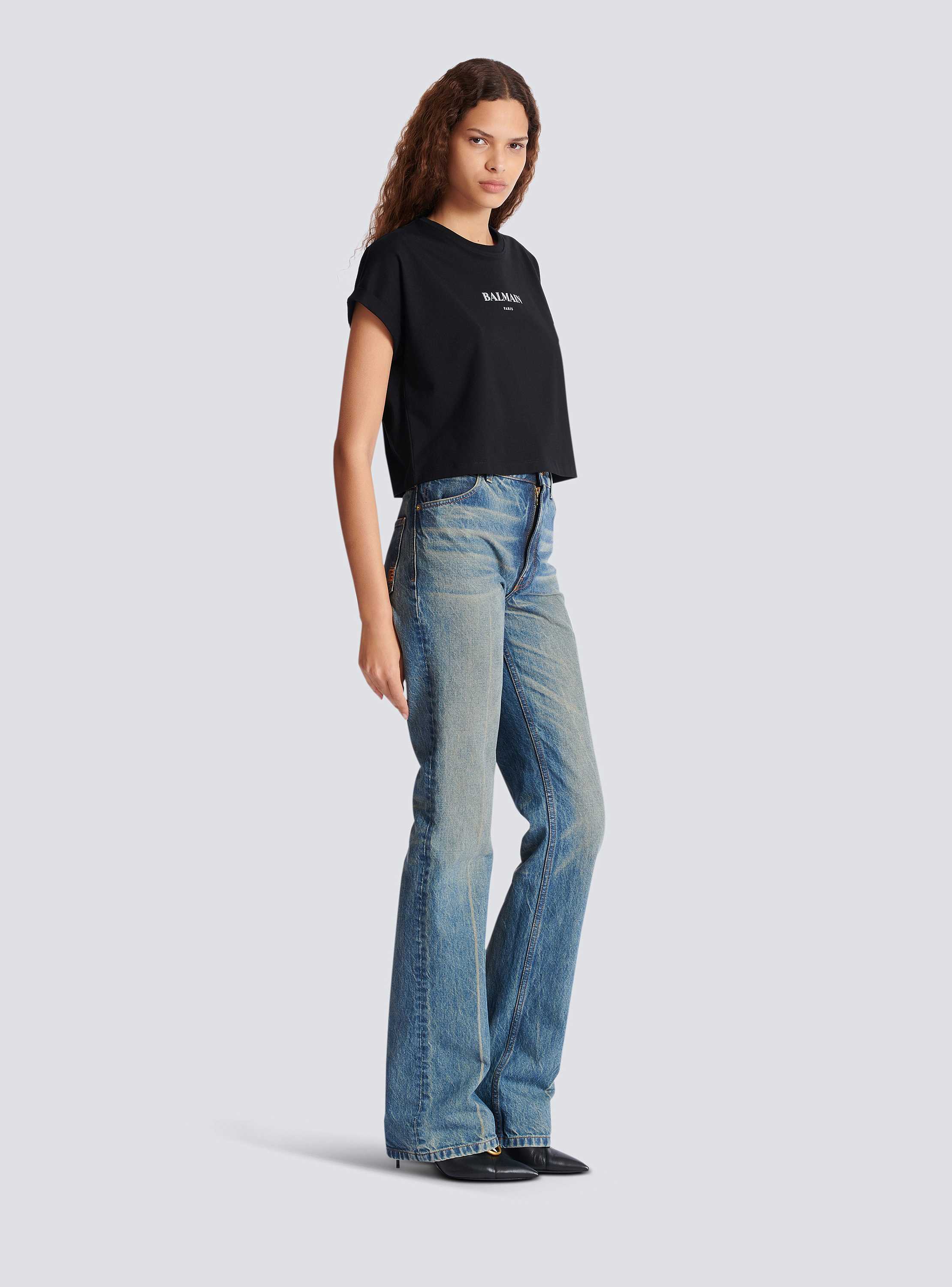 Cropped T-shirt with Balmain print - Women | BALMAIN