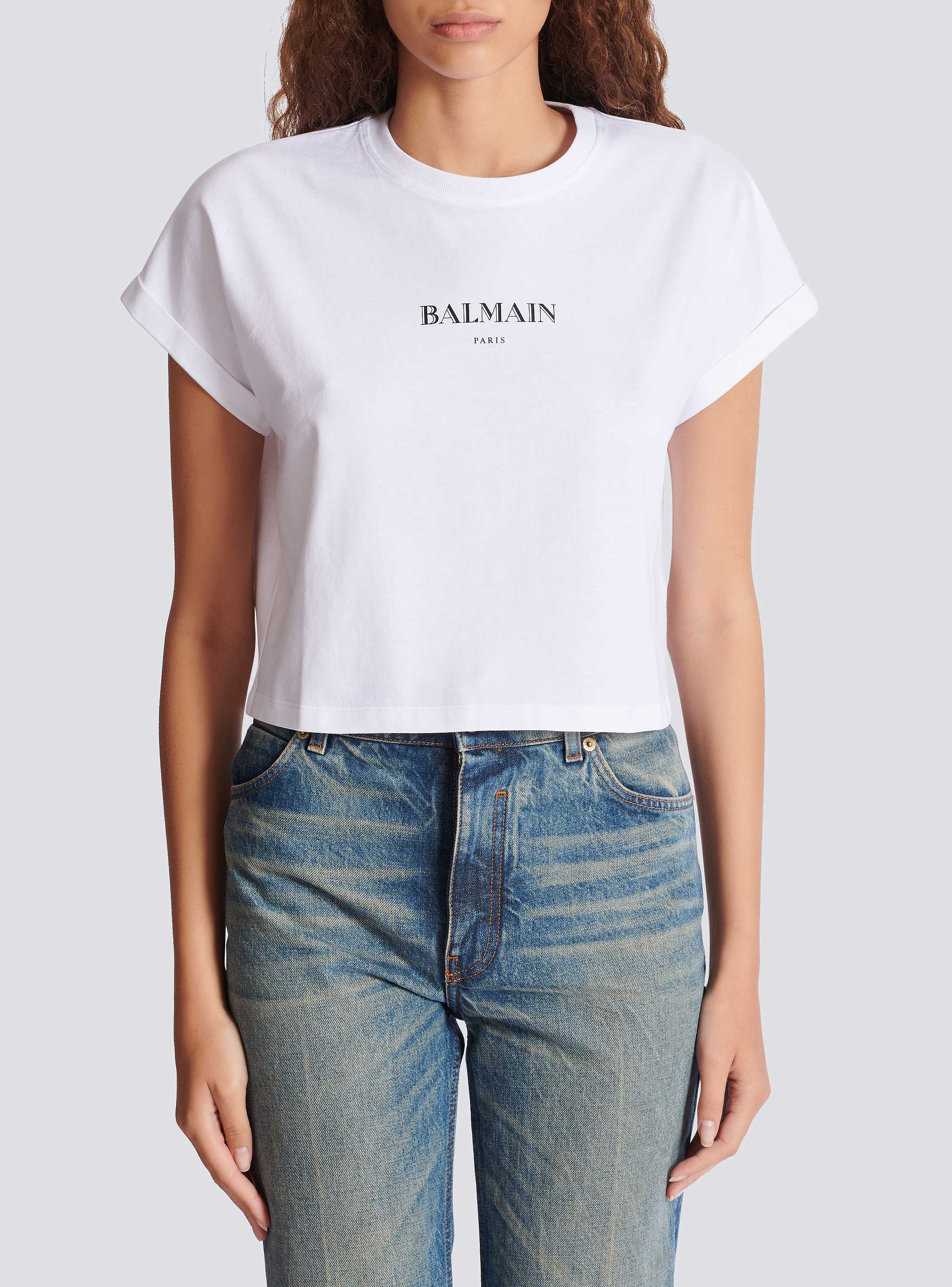 Cropped T-shirt with Balmain print - Women | BALMAIN