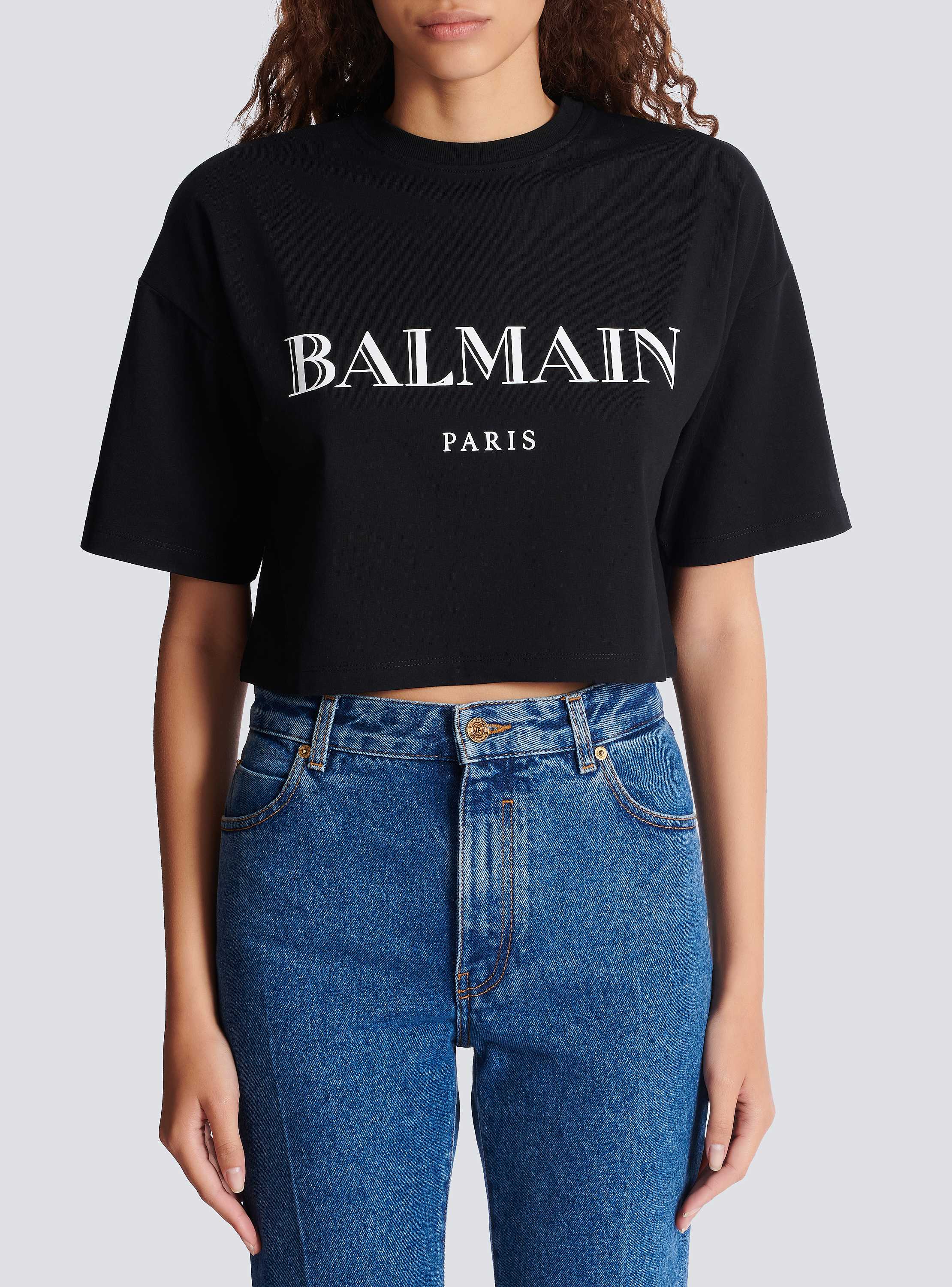 Boxy cropped T-shirt with Balmain print - Women | BALMAIN