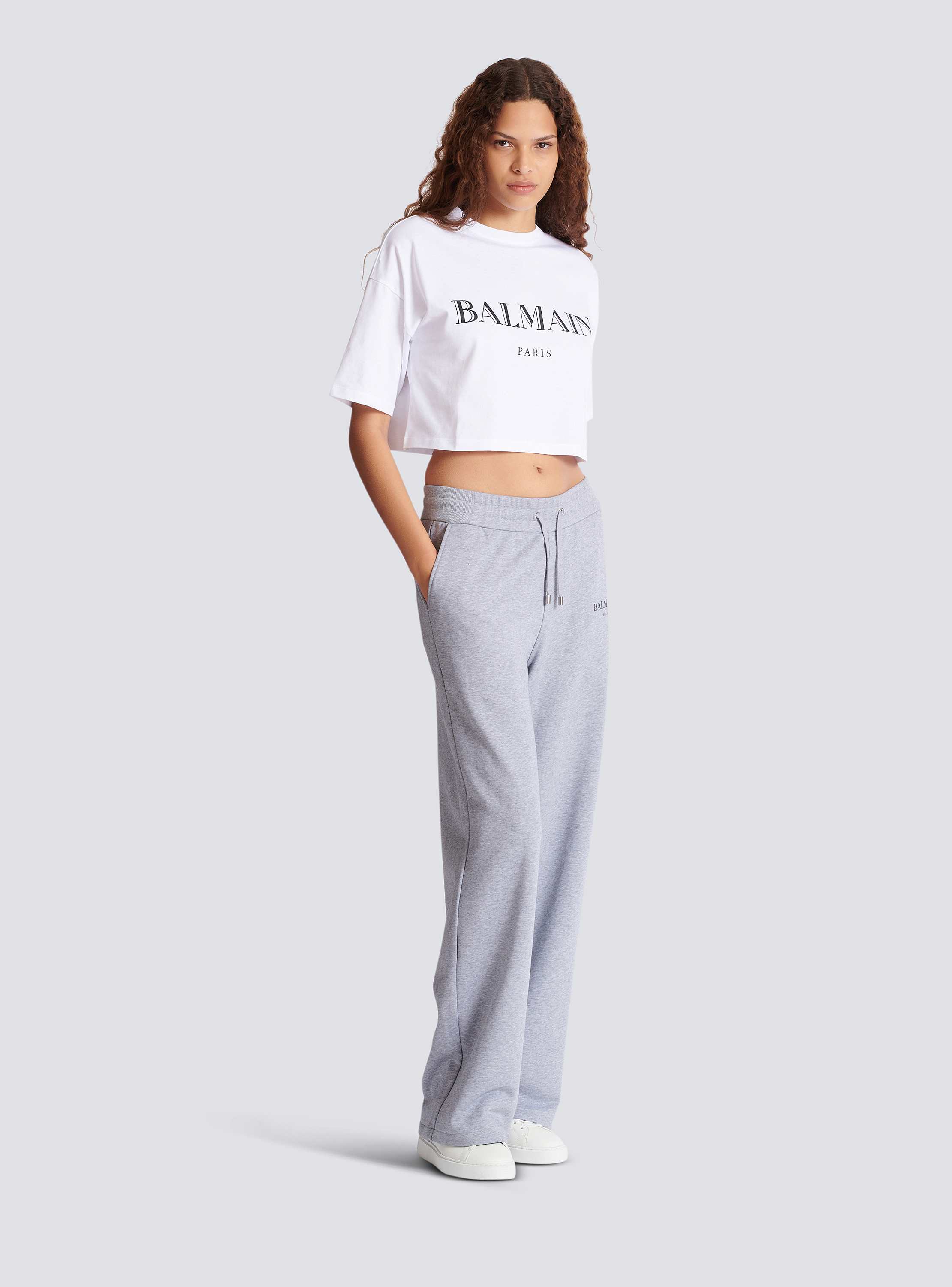Boxy cropped T-shirt with Balmain print