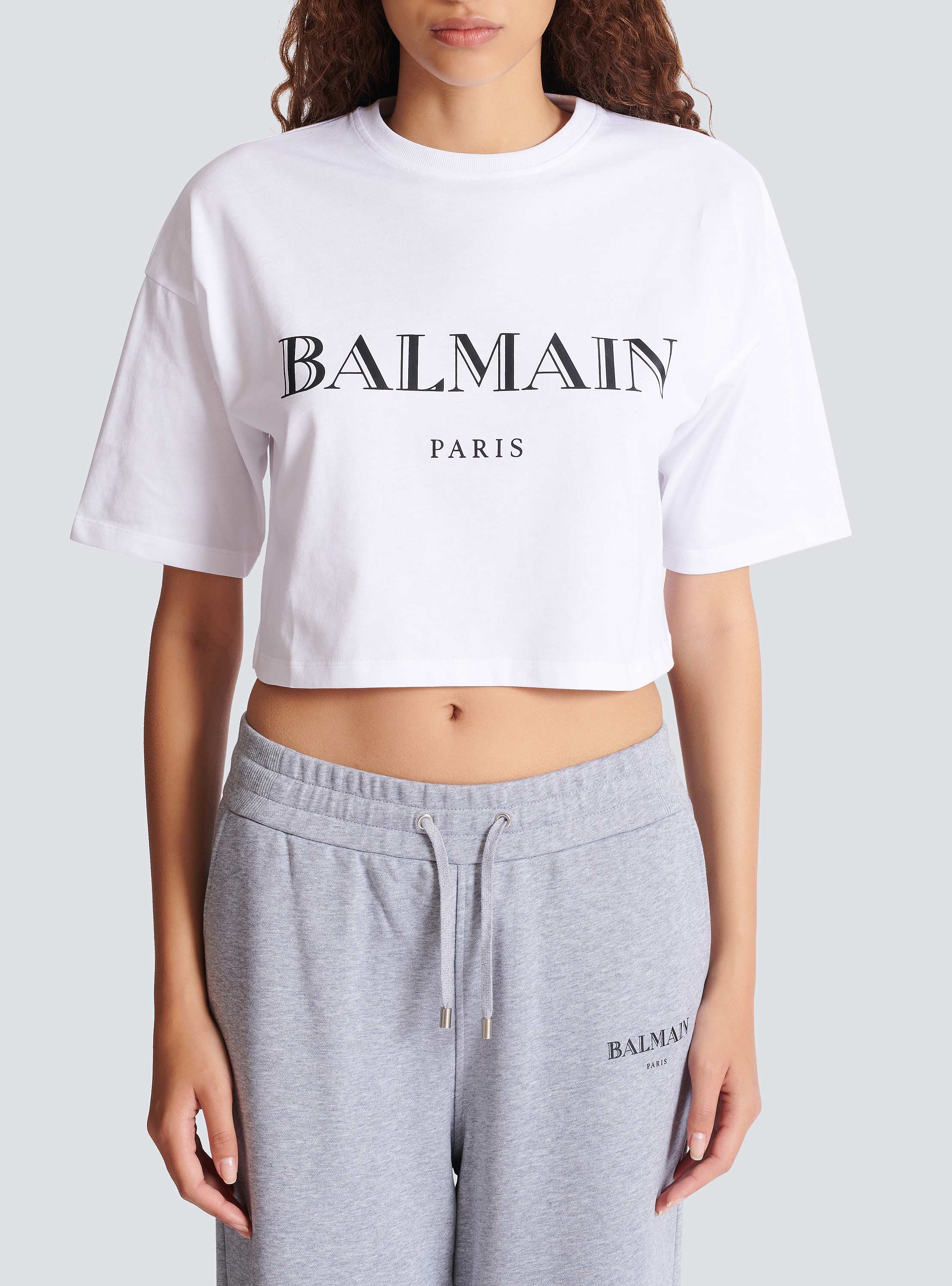 Boxy cropped T-shirt with Balmain print