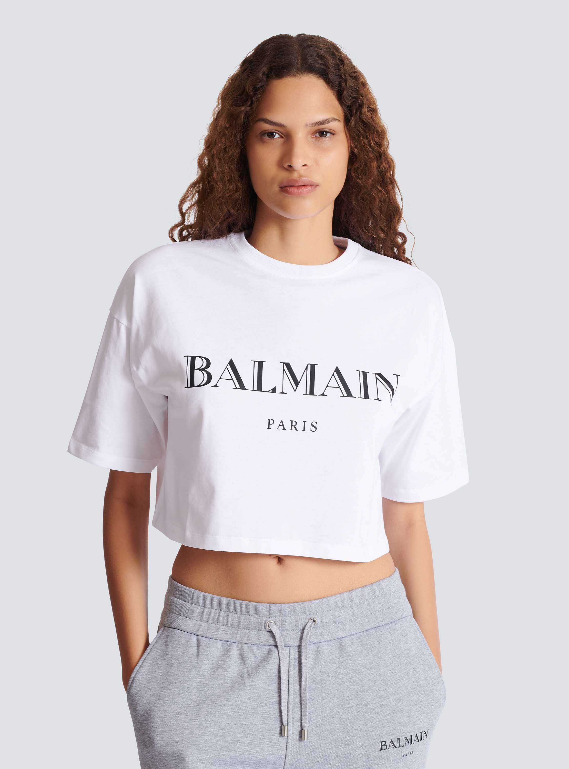 Boxy cropped T-shirt with Balmain print