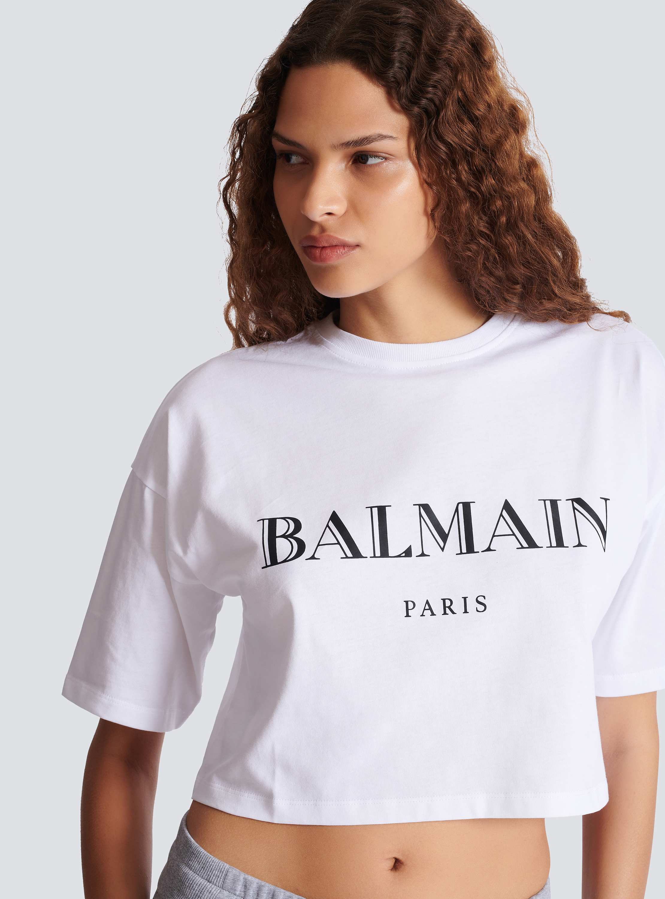 Boxy cropped T-shirt with Balmain print