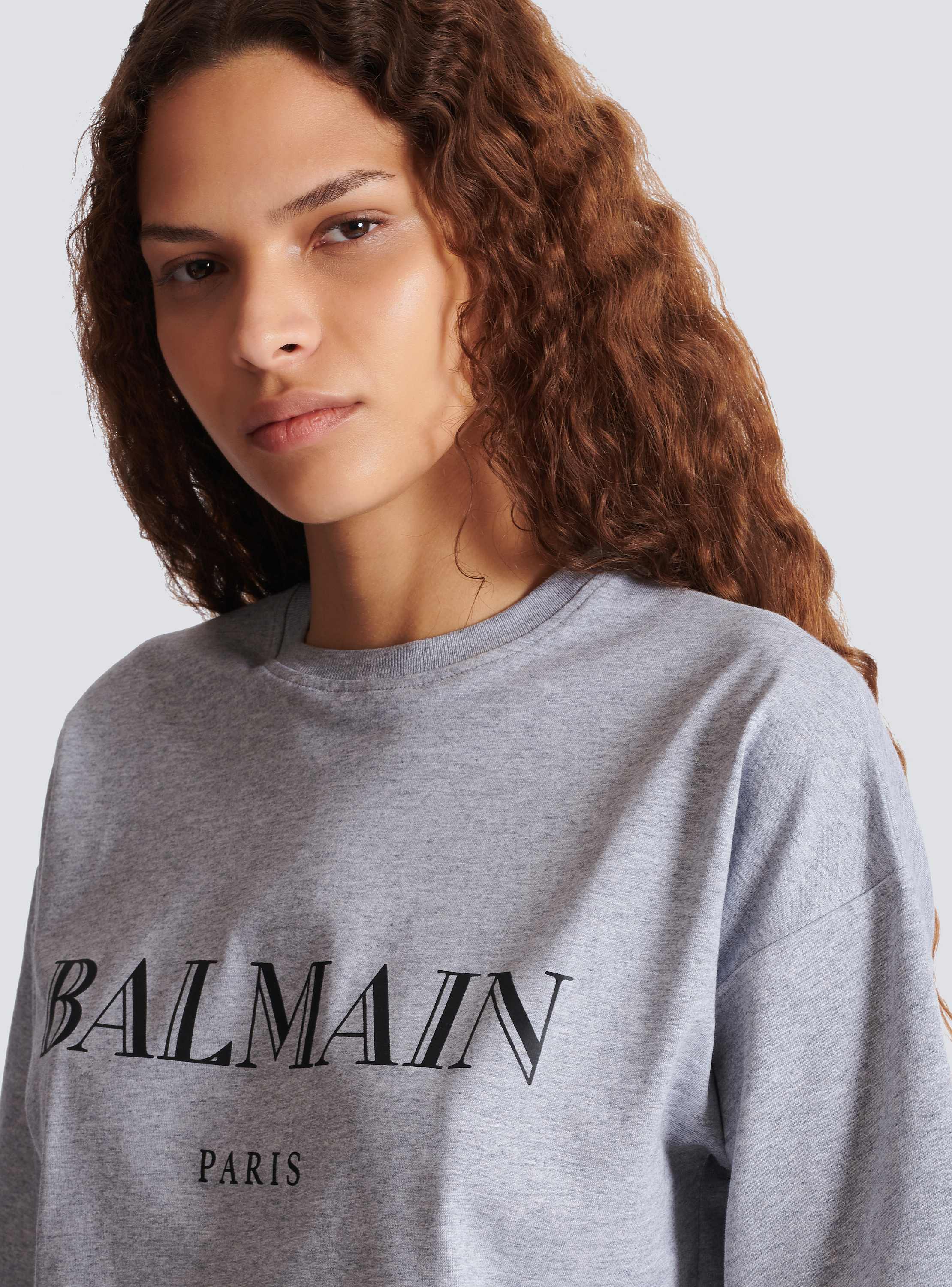 Boxy cropped T-shirt with Balmain print grey grey - Women