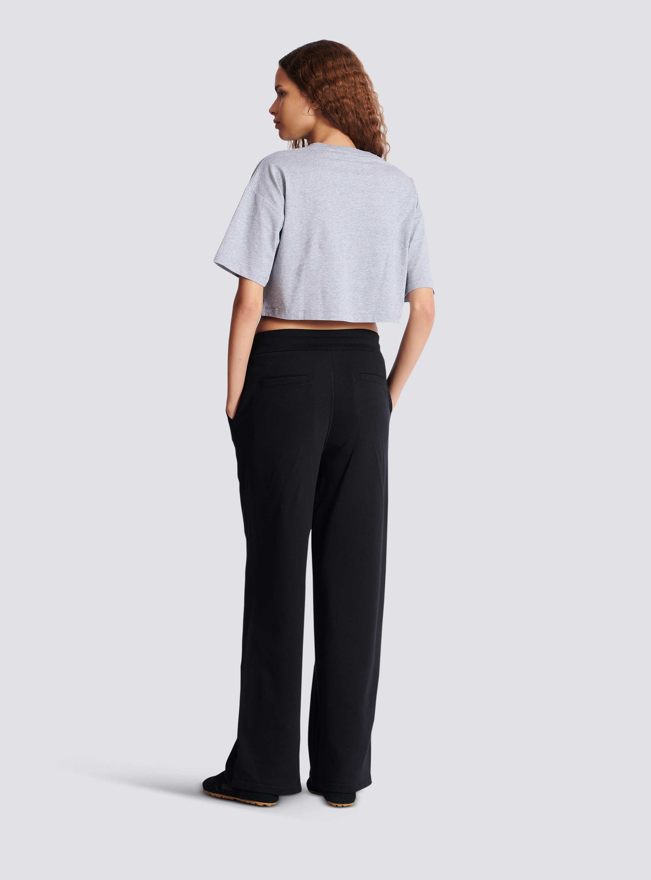 Boxy cropped T-shirt with Balmain print grey grey - Women