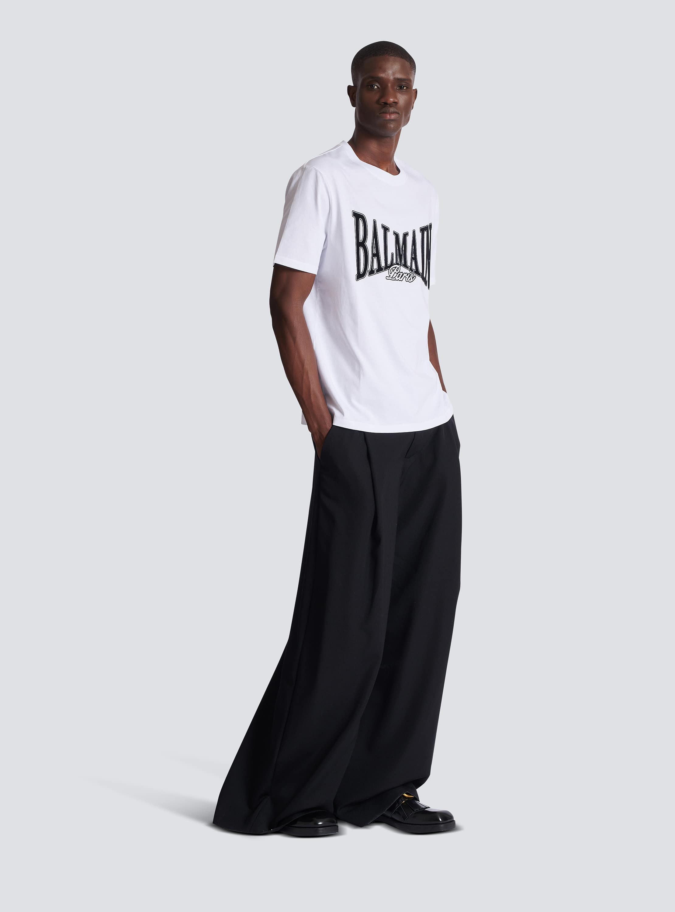 Short-sleeved T-shirt with flocked Balmain College print