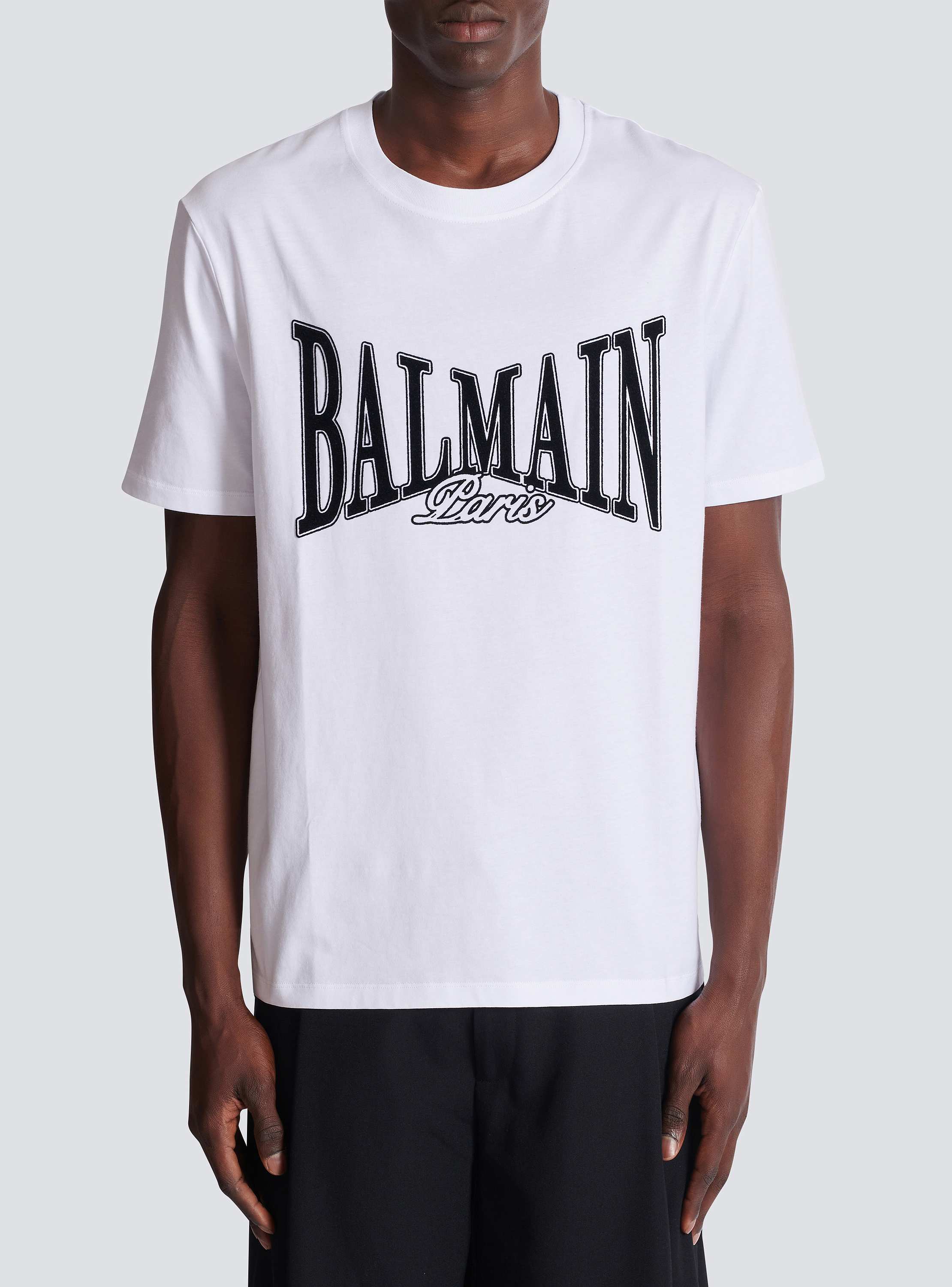 Short-sleeved T-shirt with flocked Balmain College print
