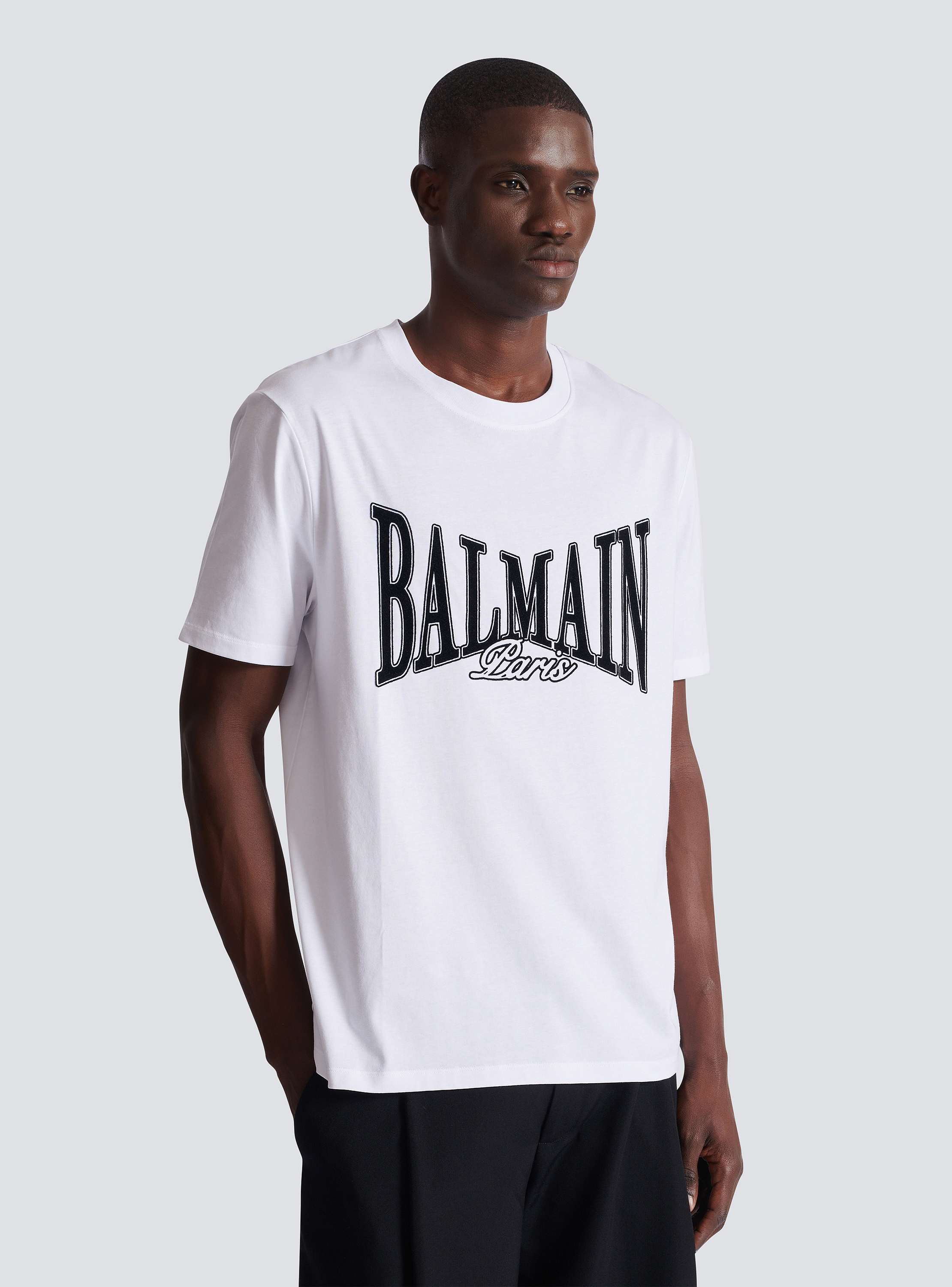 Short-sleeved T-shirt with flocked Balmain College print