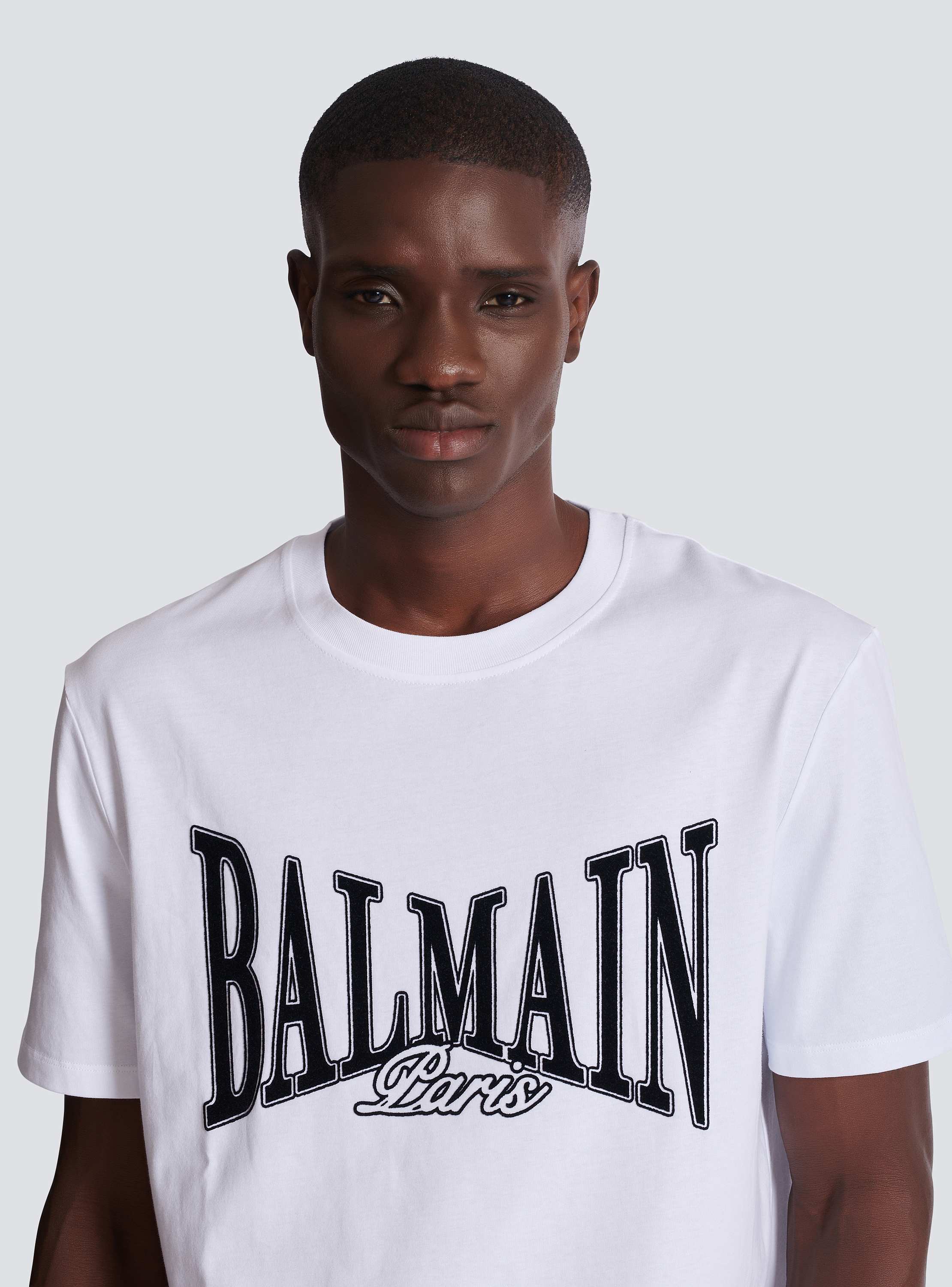 Short-sleeved T-shirt with flocked Balmain College print