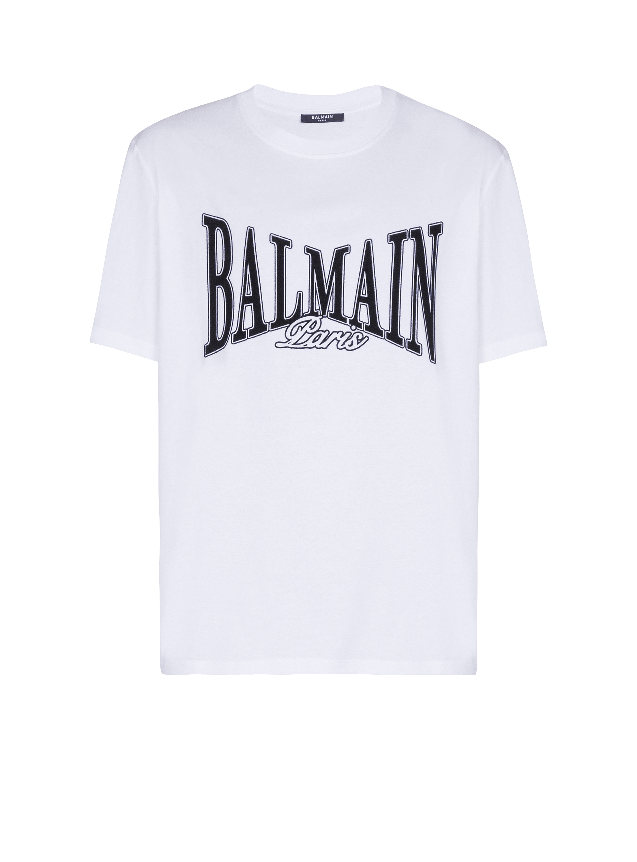 Short-sleeved T-shirt with flocked Balmain College print