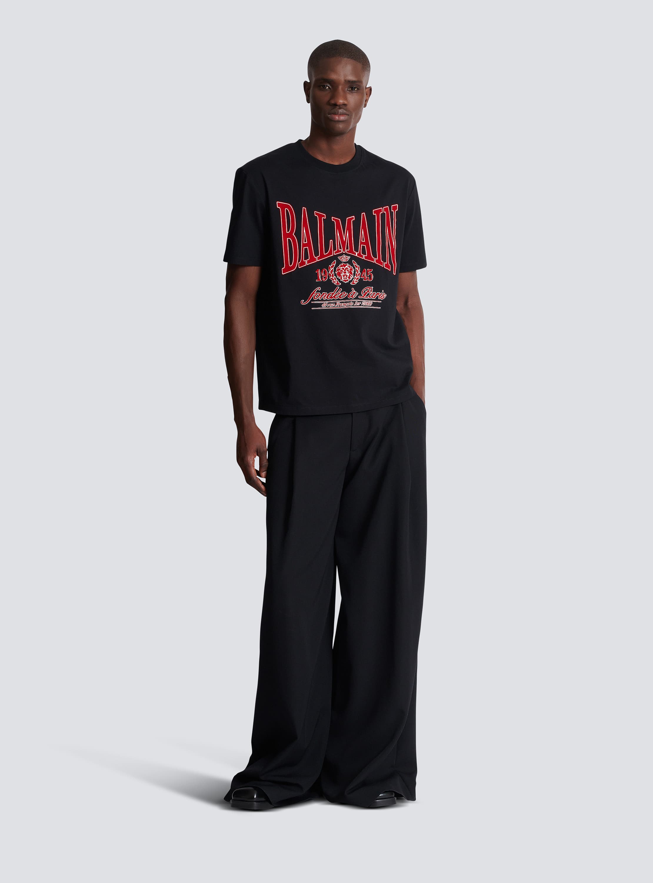 Short-sleeved T-shirt with flocked Balmain College print