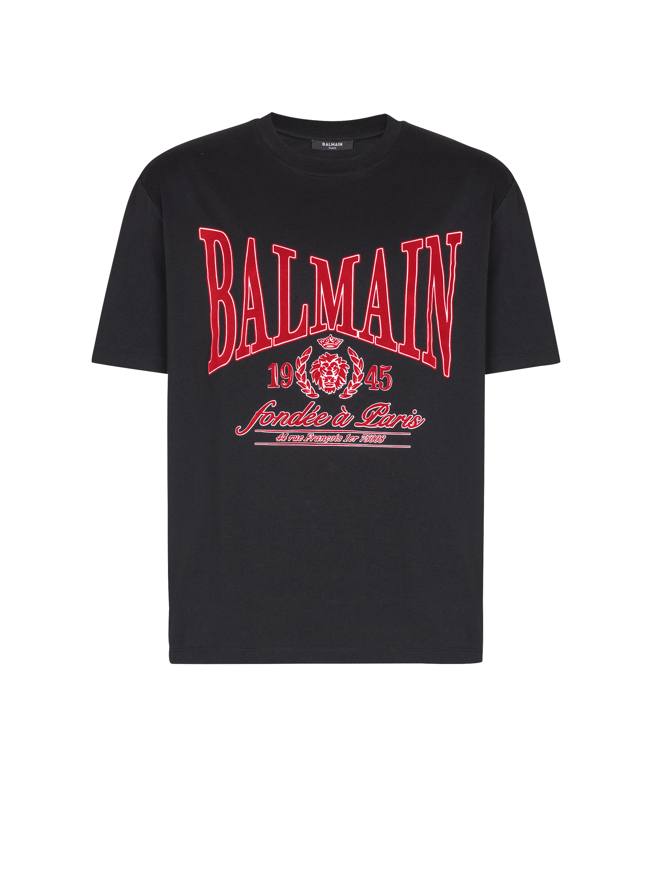 Short-sleeved T-shirt with flocked Balmain College print