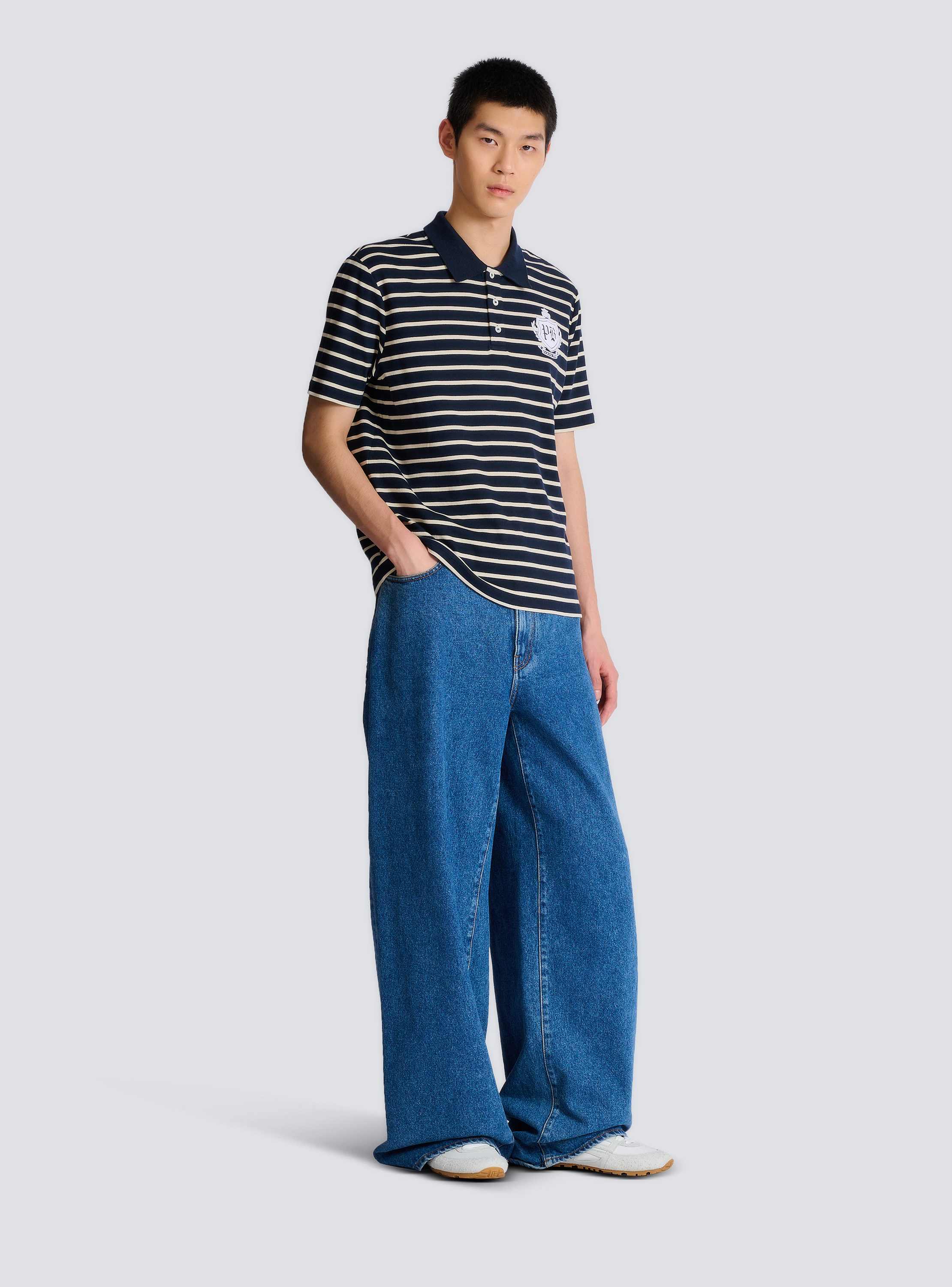 Striped College Emblem polo