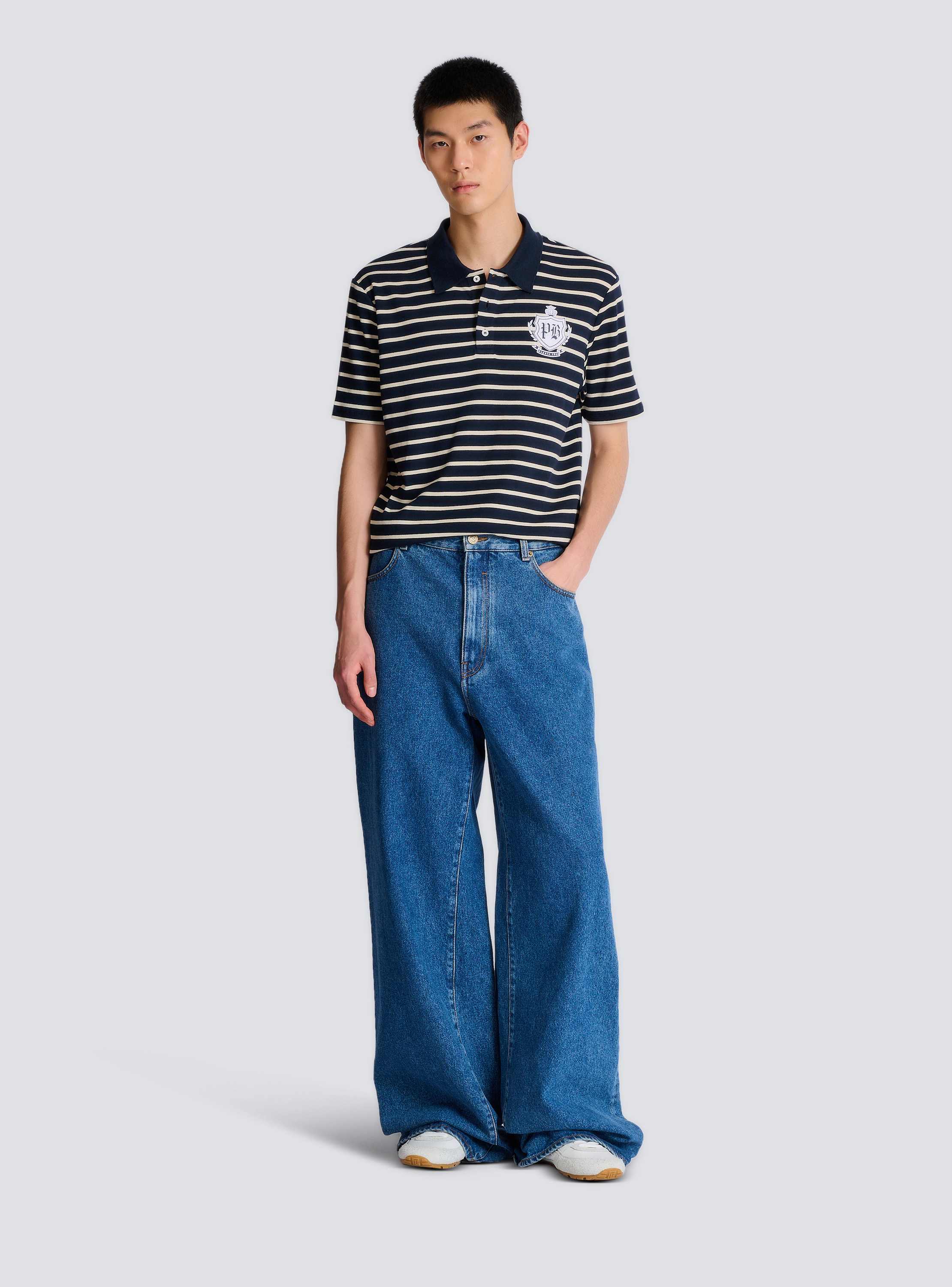 Striped College Emblem polo