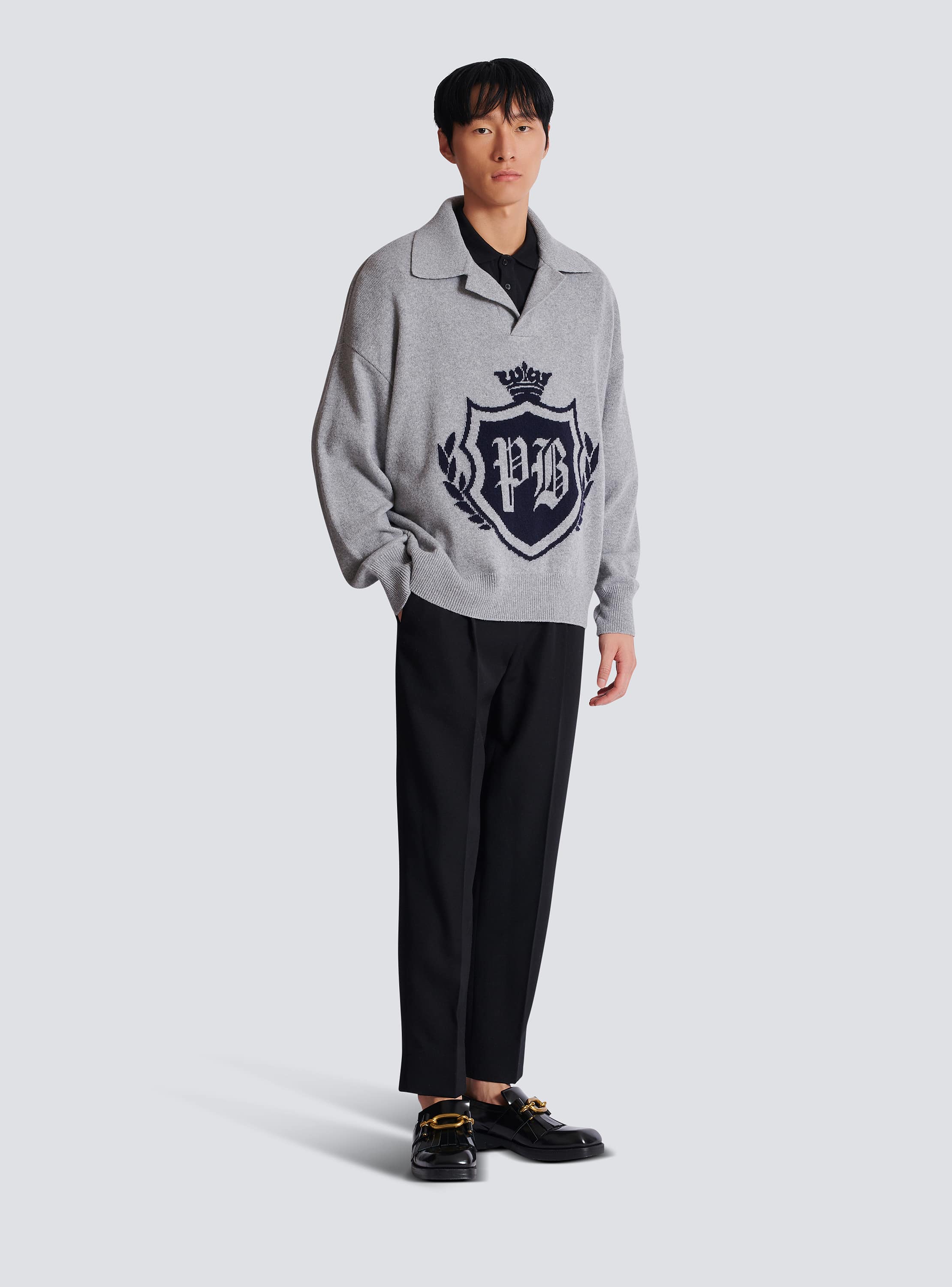 College Emblem polo sweater in eco-cashmere