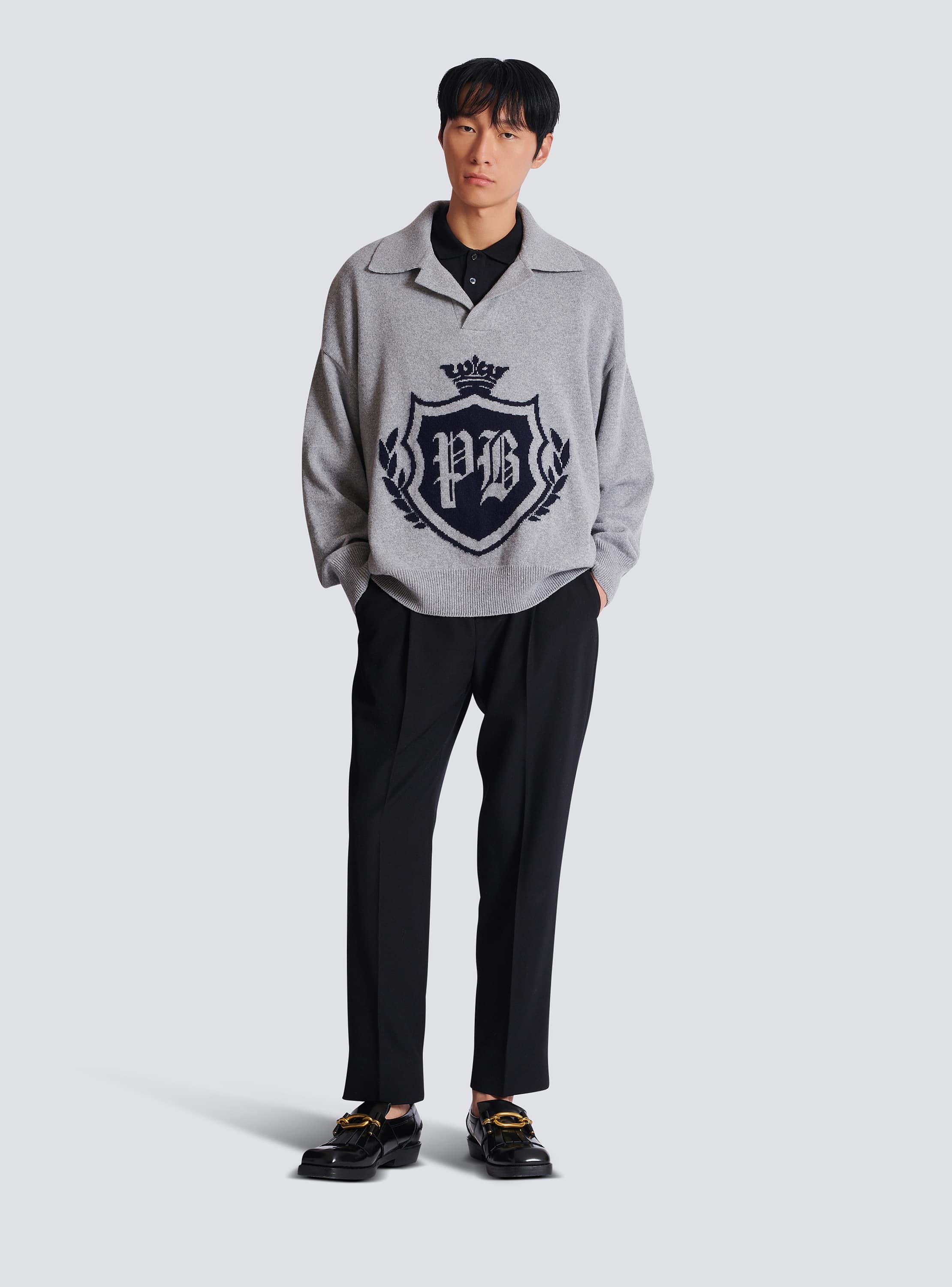 College Emblem polo sweater in eco-cashmere