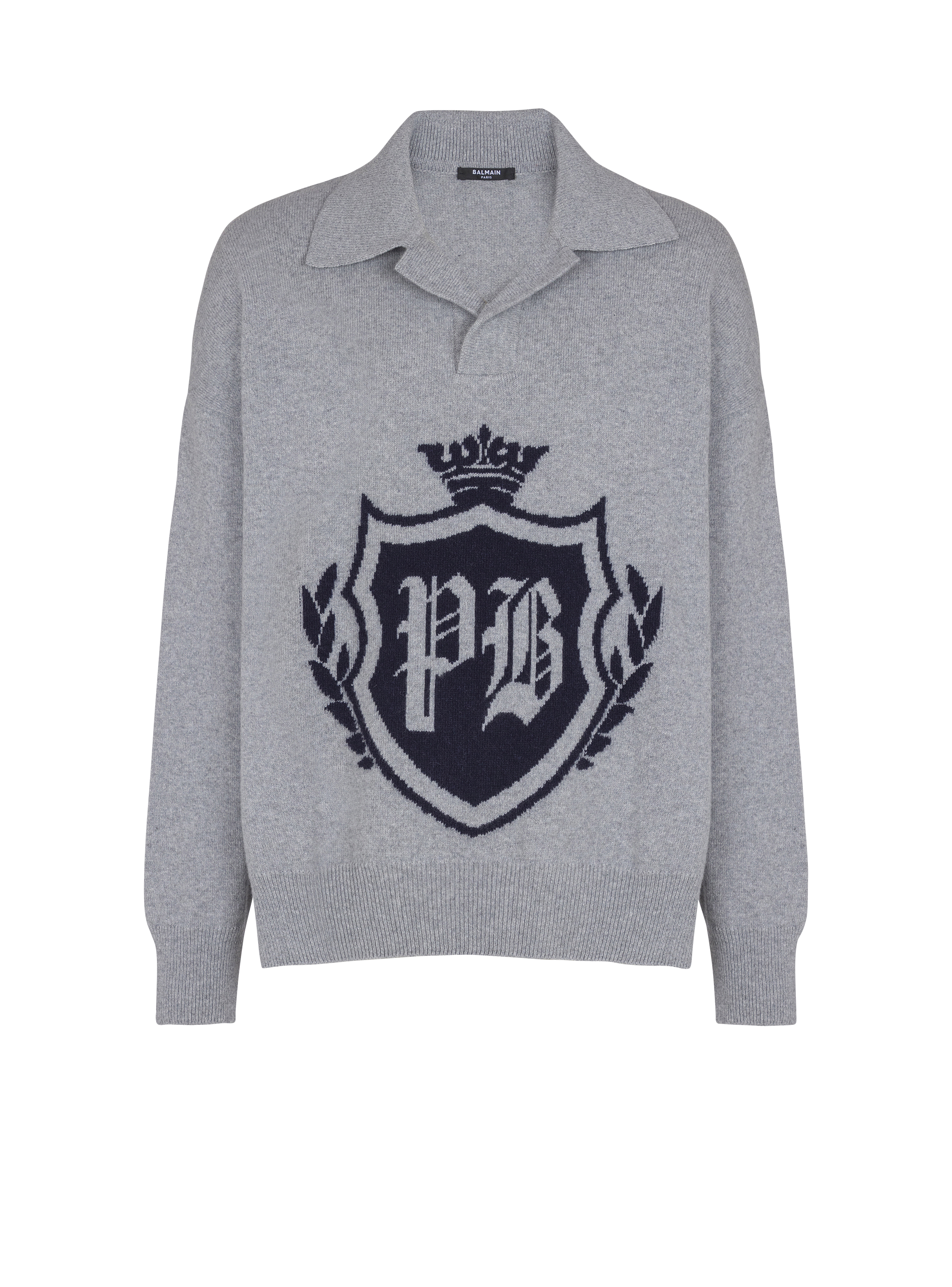 College Emblem polo sweater in eco-cashmere
