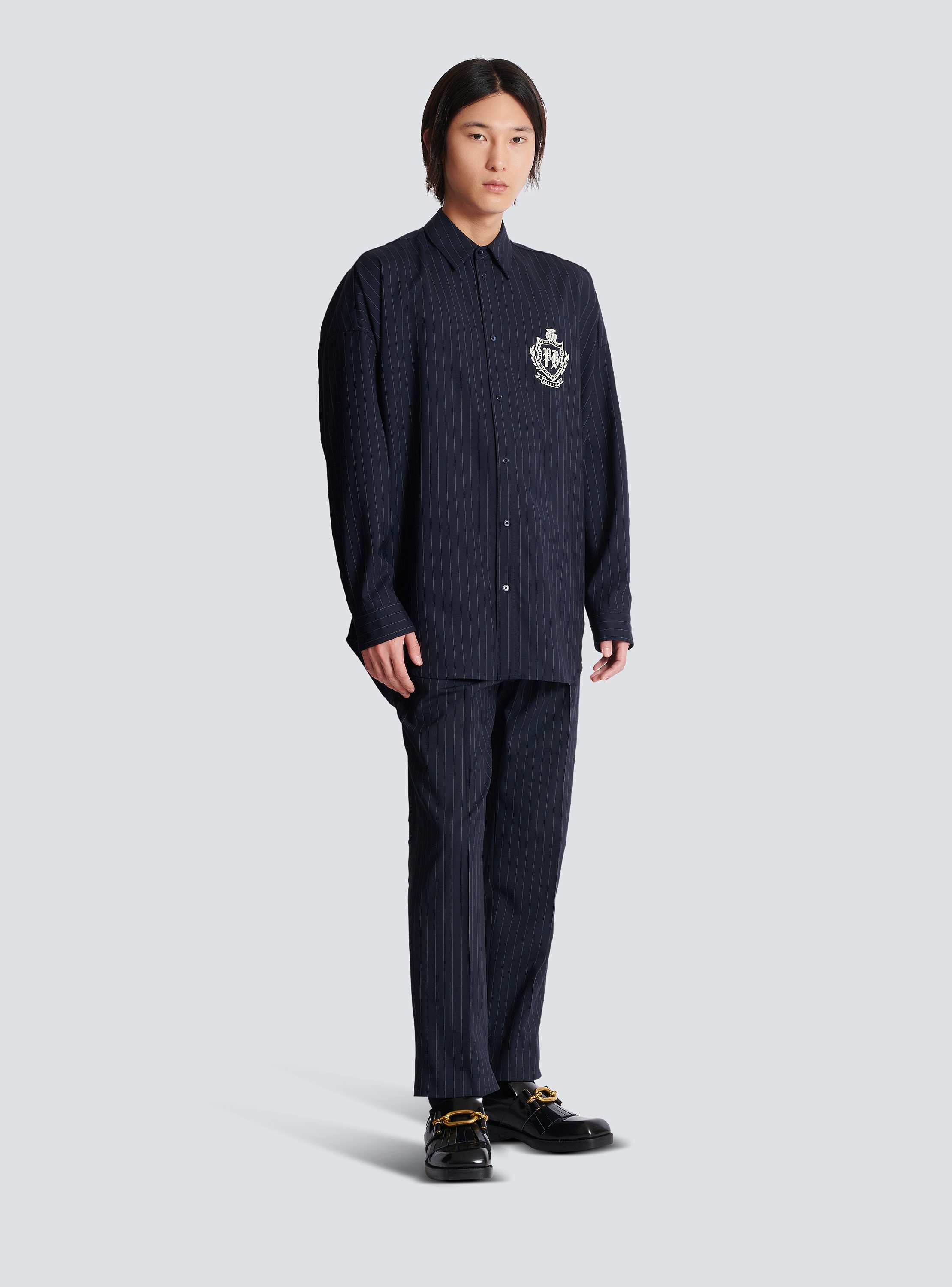 Striped wool College Emblem shirt