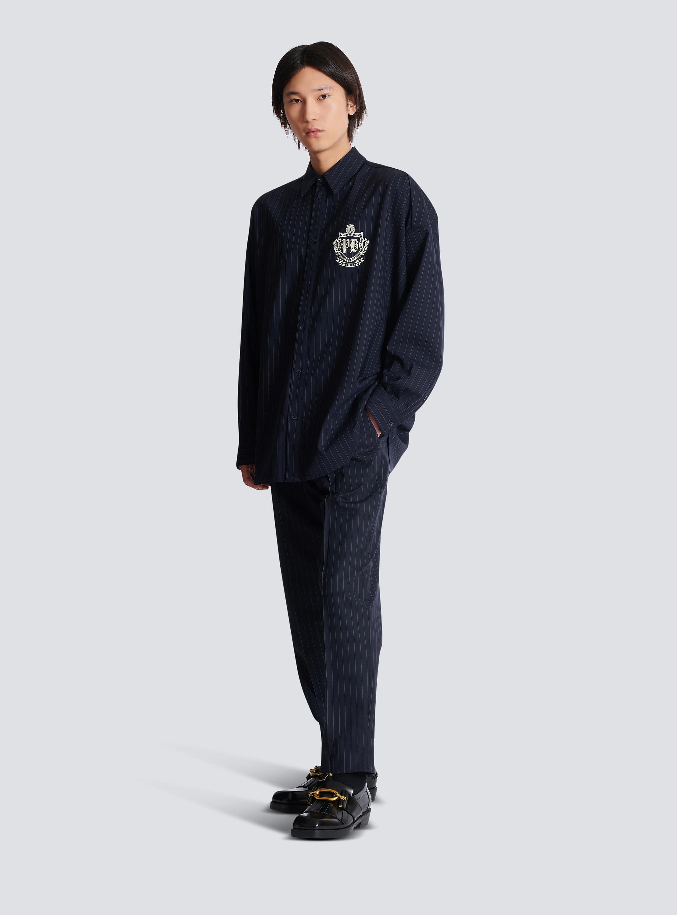 Striped wool College Emblem shirt