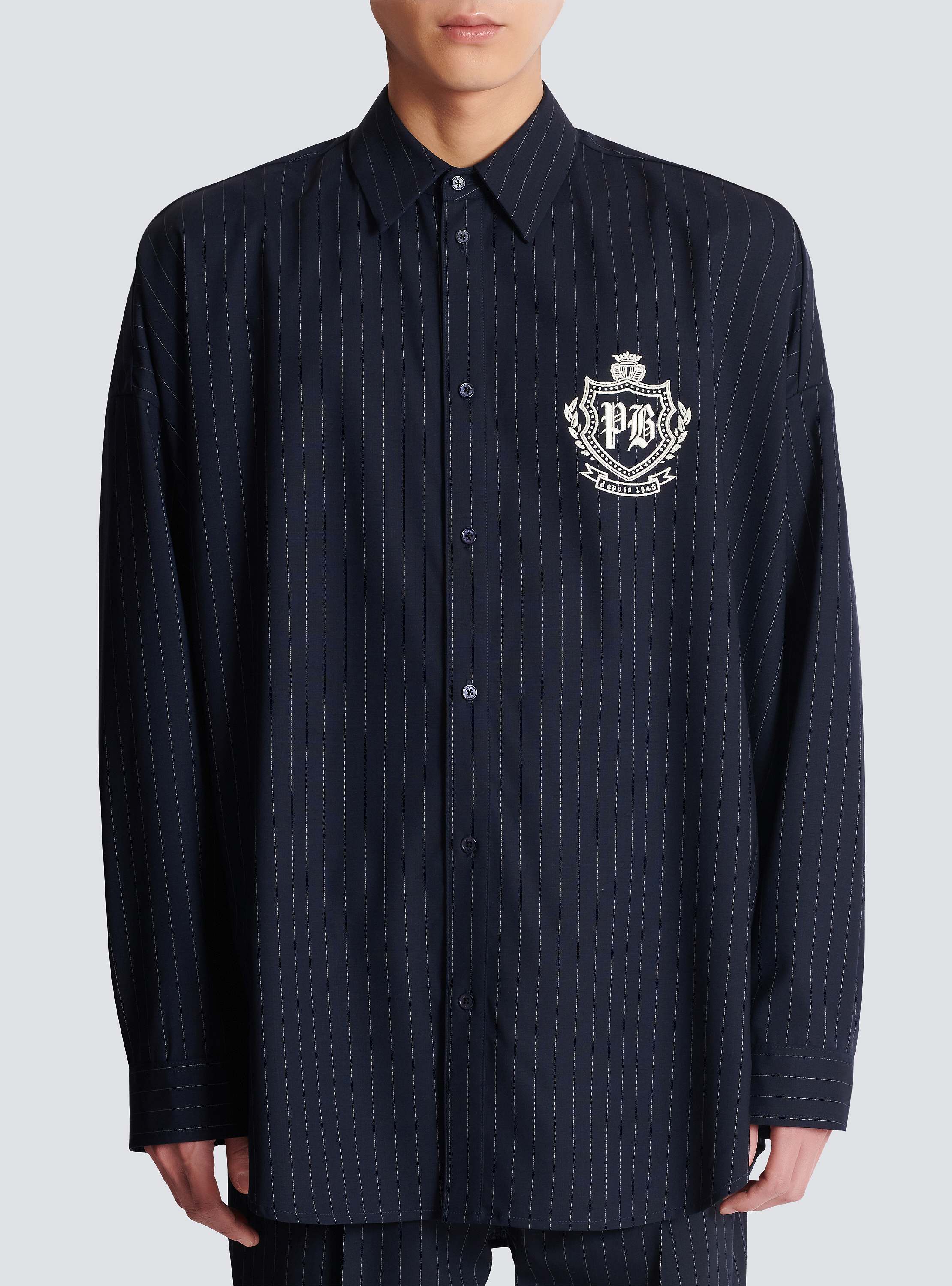 Striped wool College Emblem shirt