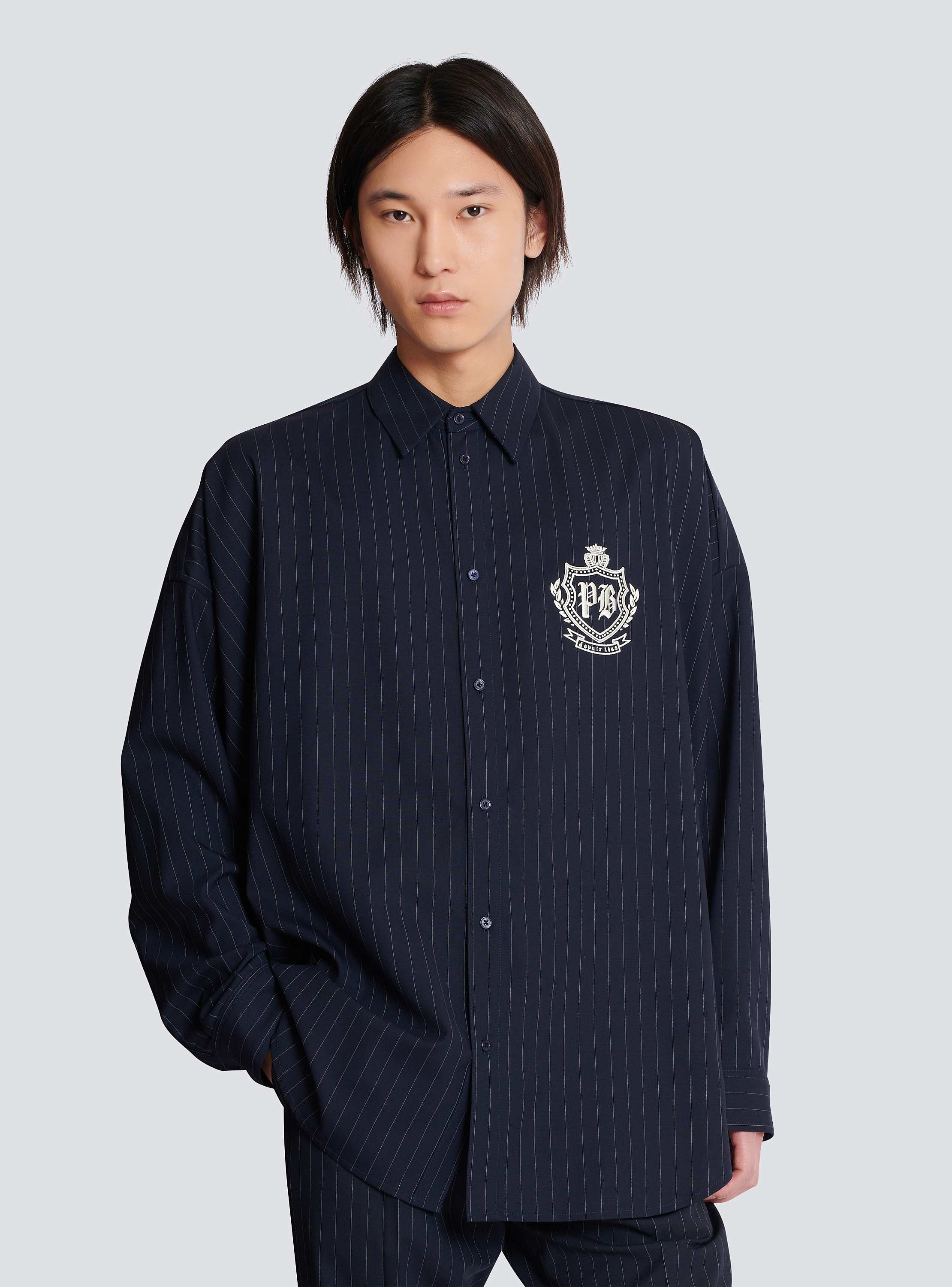 Striped wool College Emblem shirt