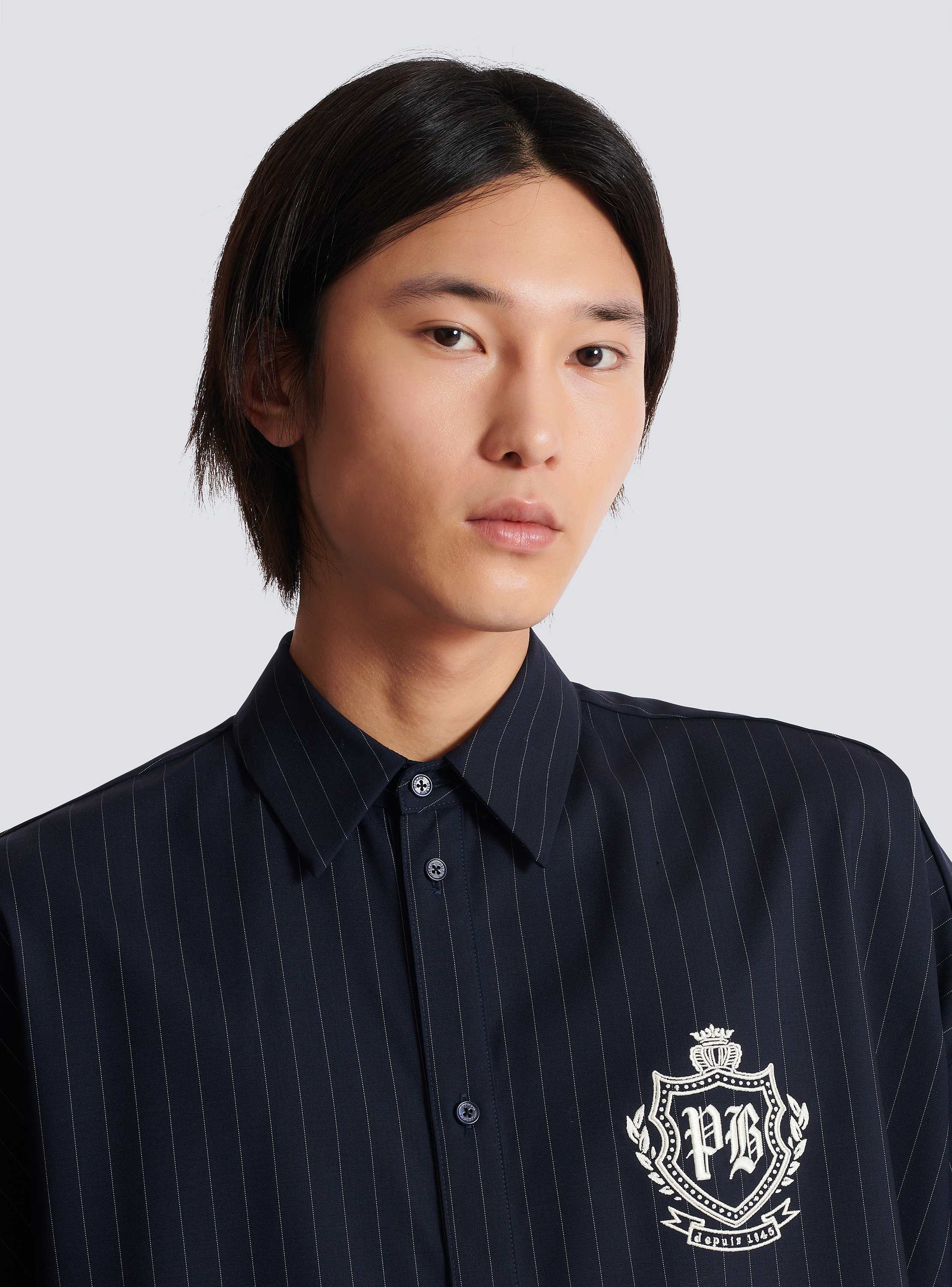 Striped wool College Emblem shirt
