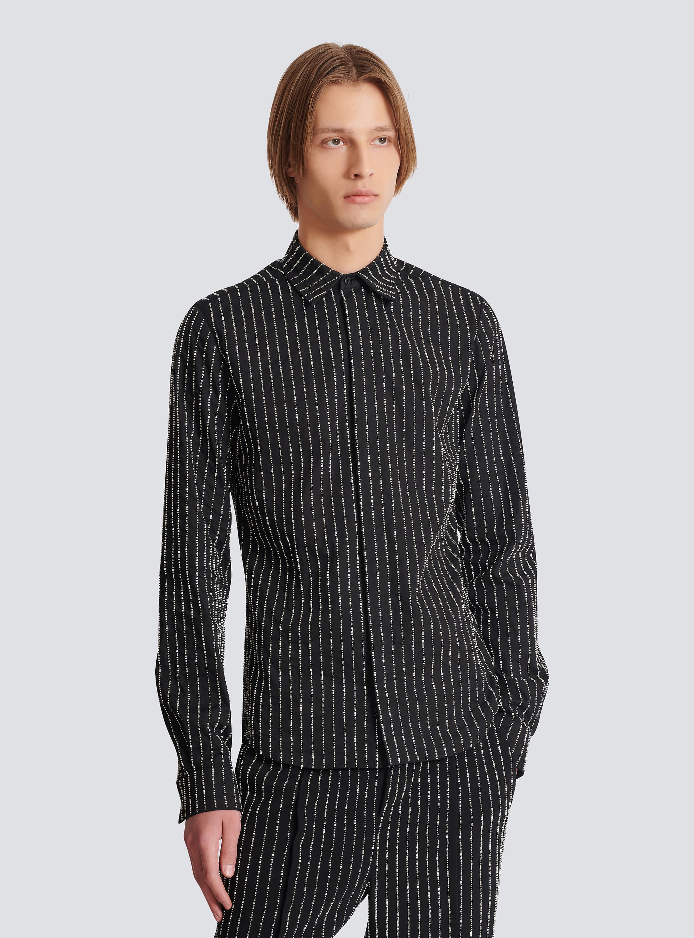 Cotton shirt with crystal stripes