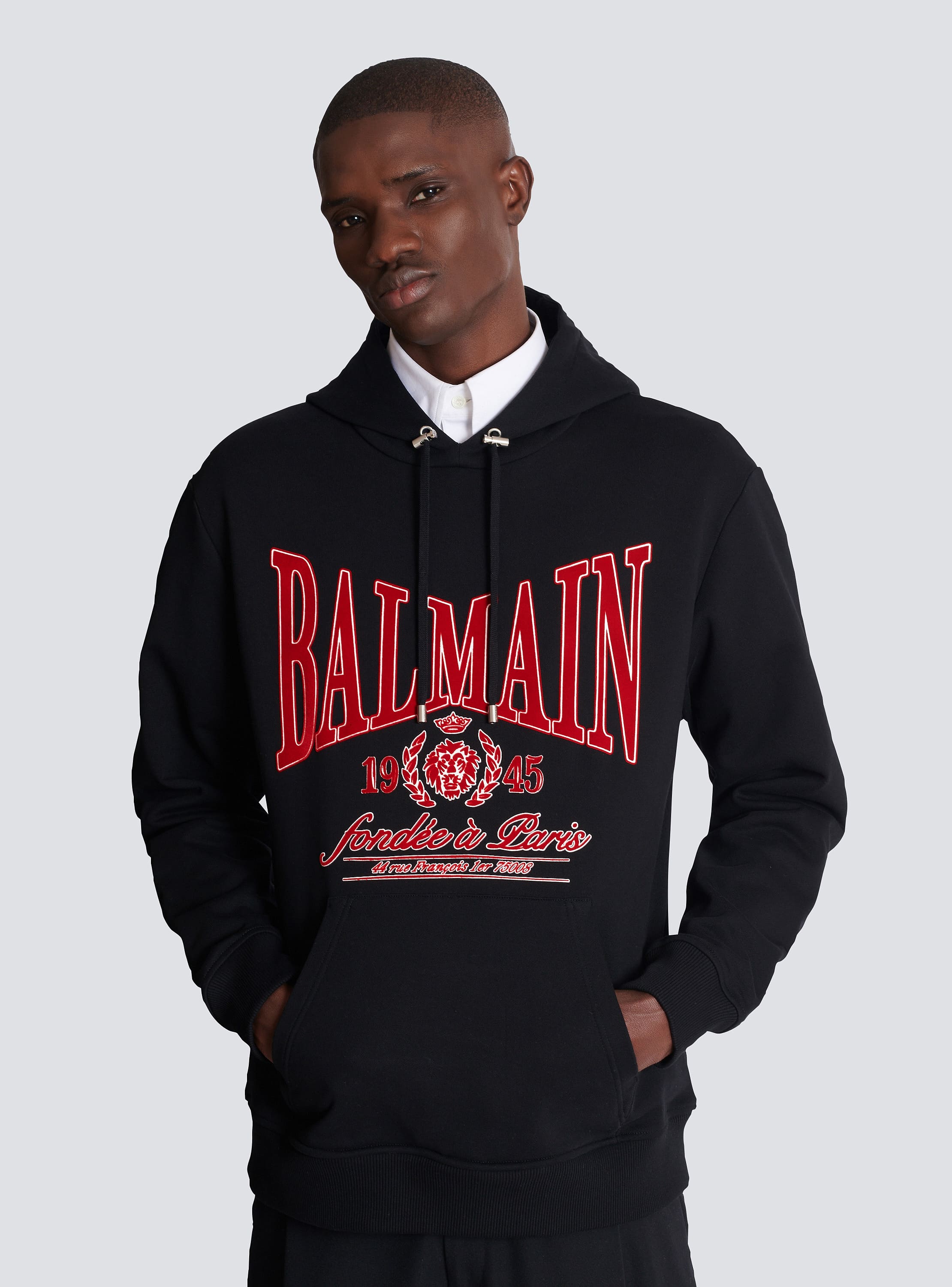 Flocked Balmain College hoodie