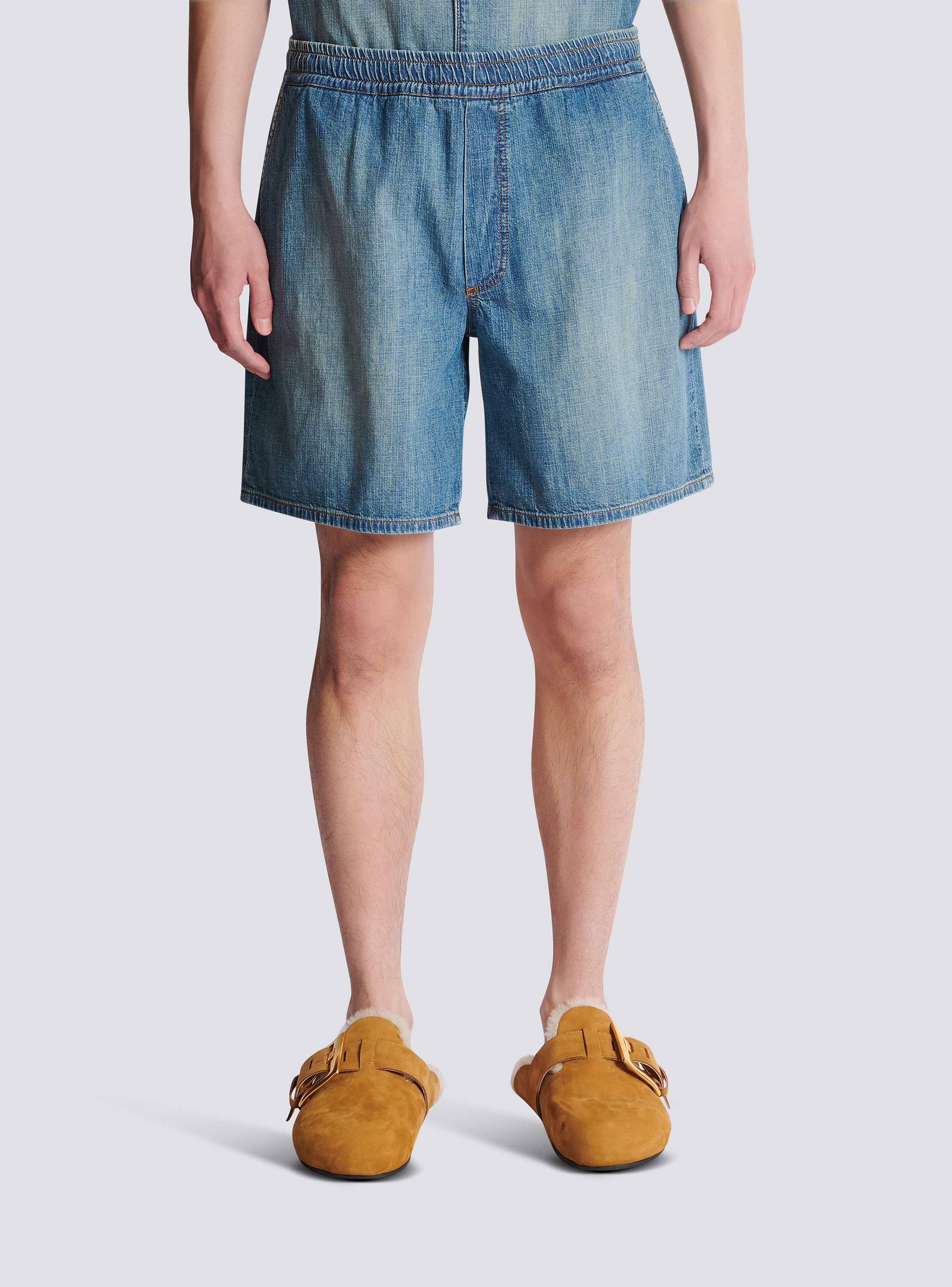 Faded denim shorts