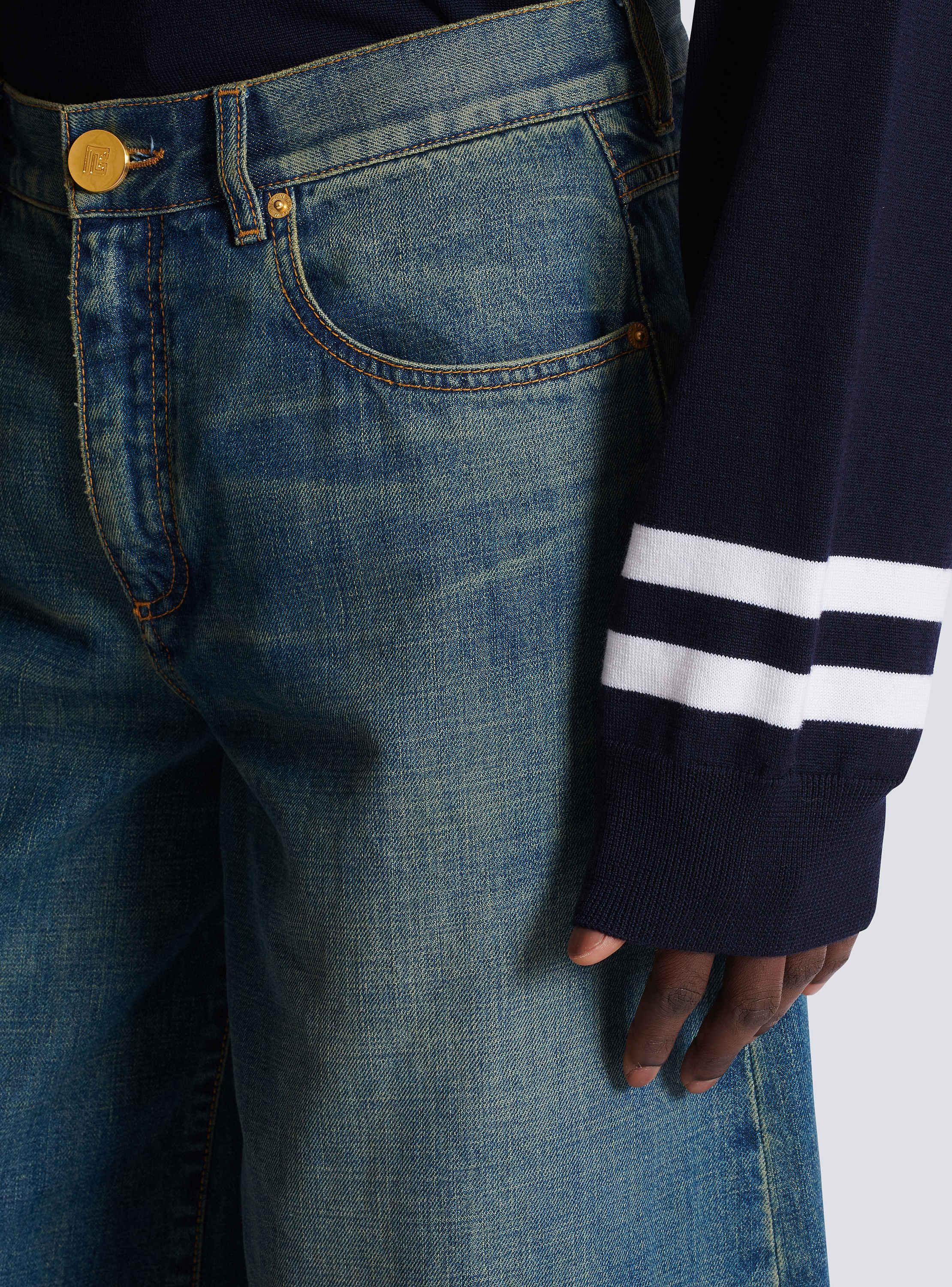 Wide-leg faded denim jeans