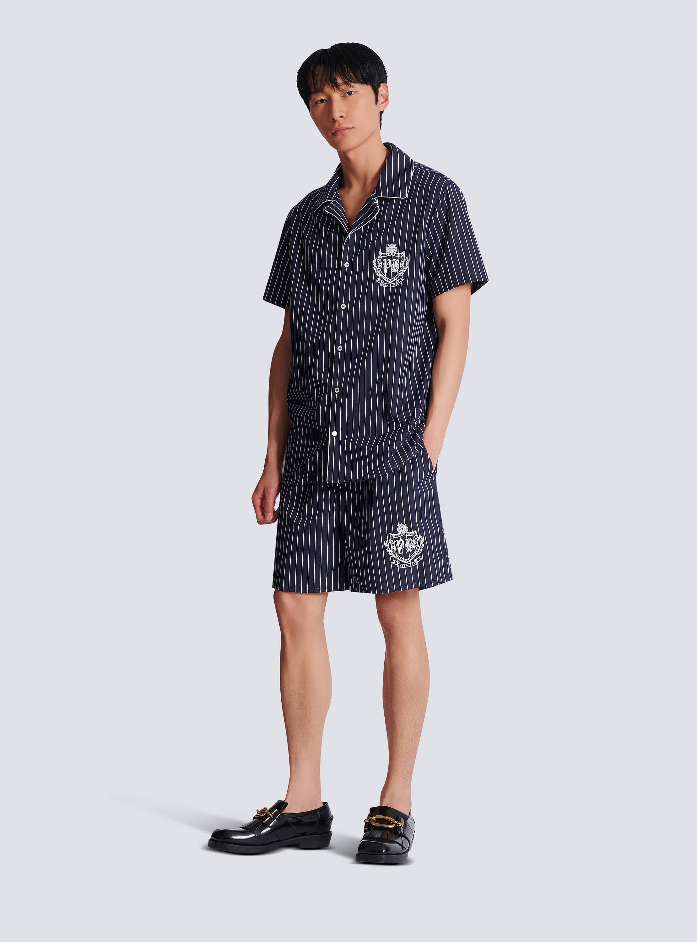 Striped poplin pyjama shorts
