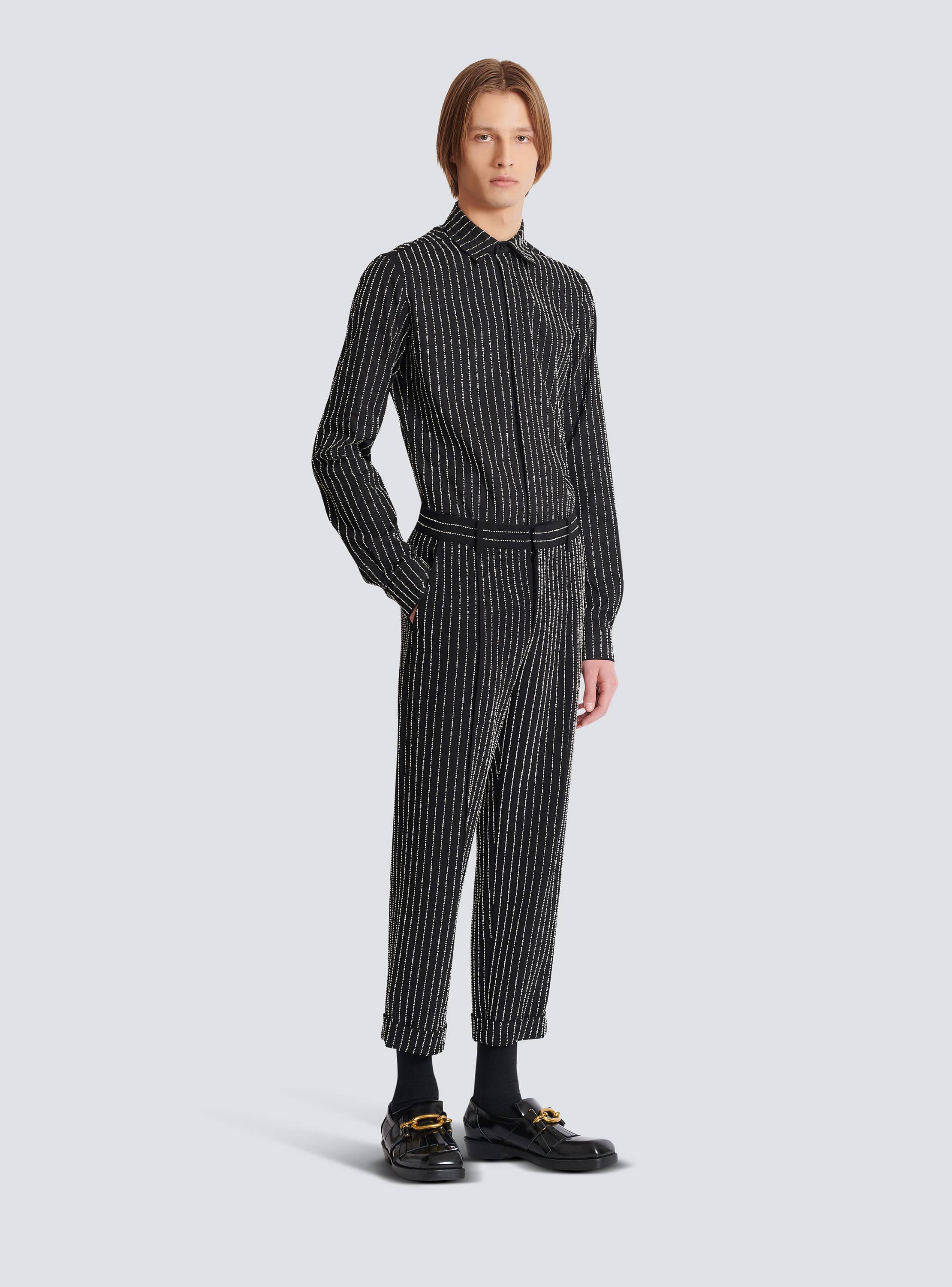 Straight-leg trousers with crystal stripes
